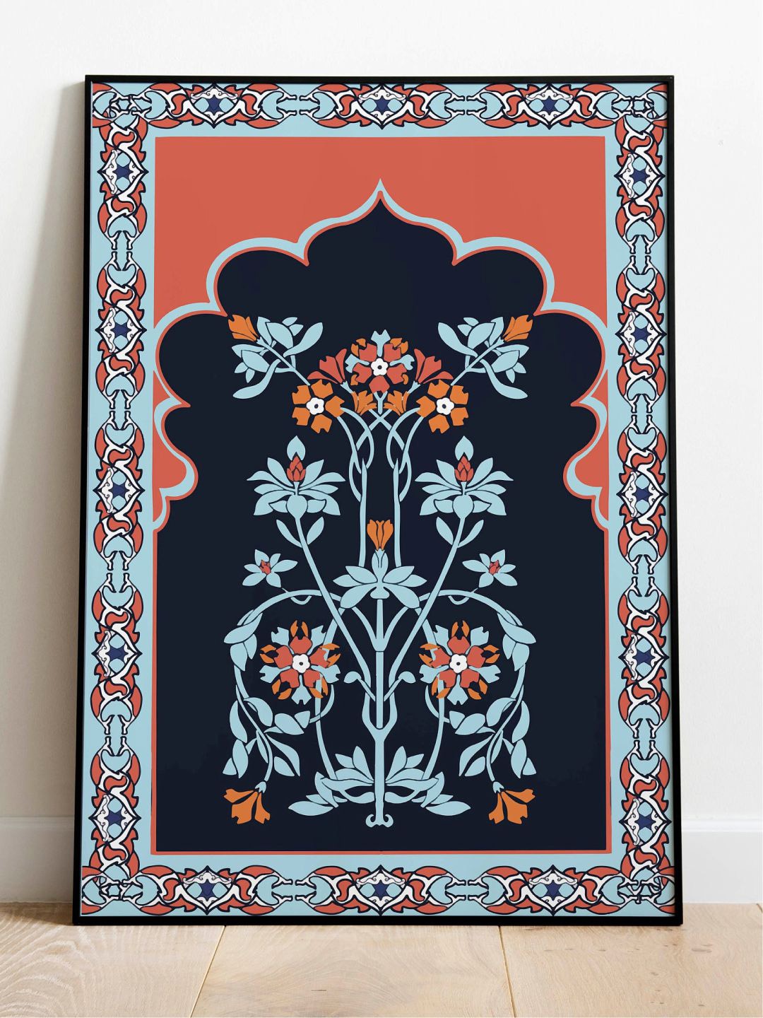 

INDIAN CLASSIC ART Blue & Red Floral Printed Framed Wall Art