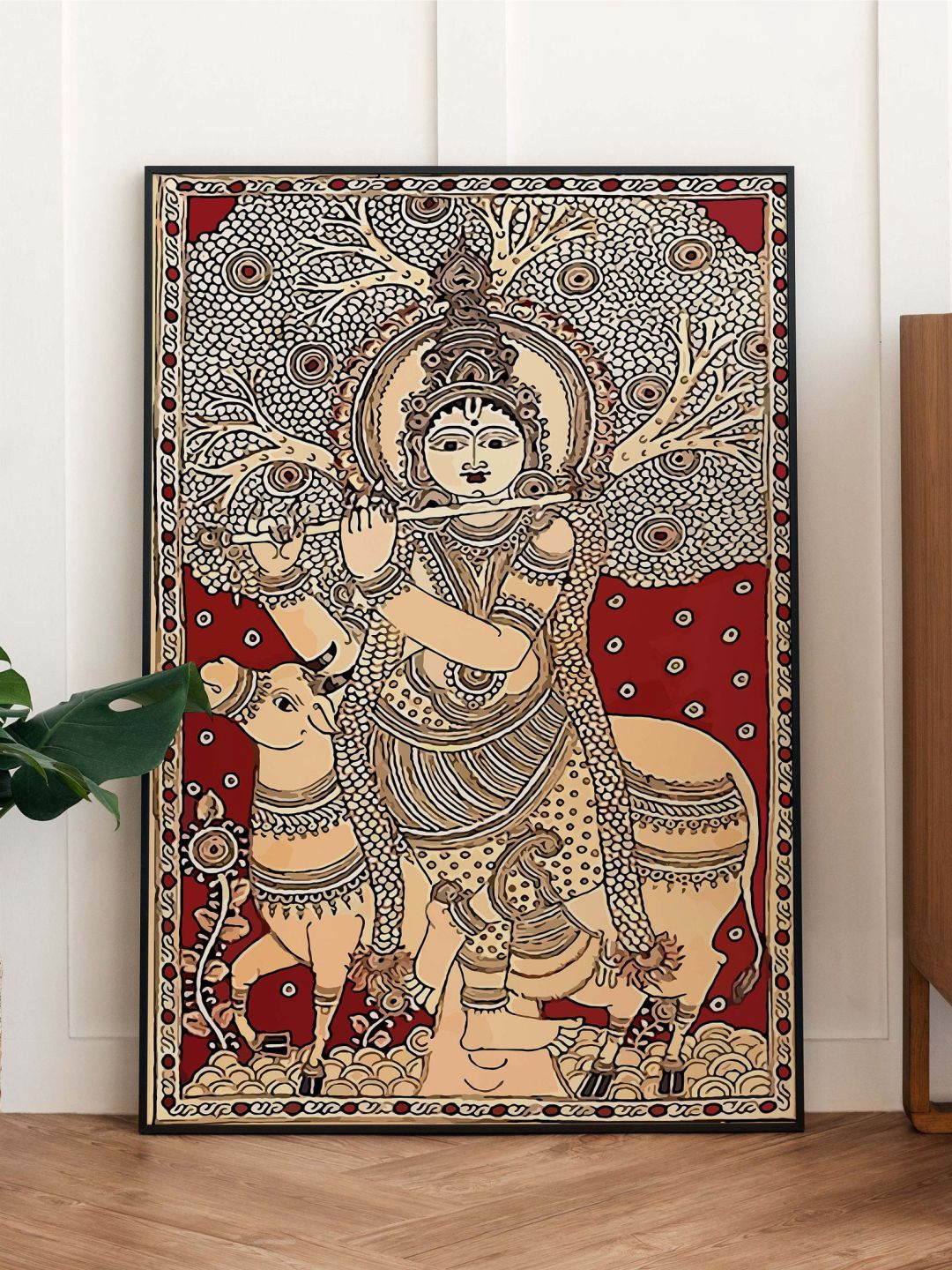 

INDIAN CLASSIC ART Beige & Maroon Kalamkari Framed Wall Art