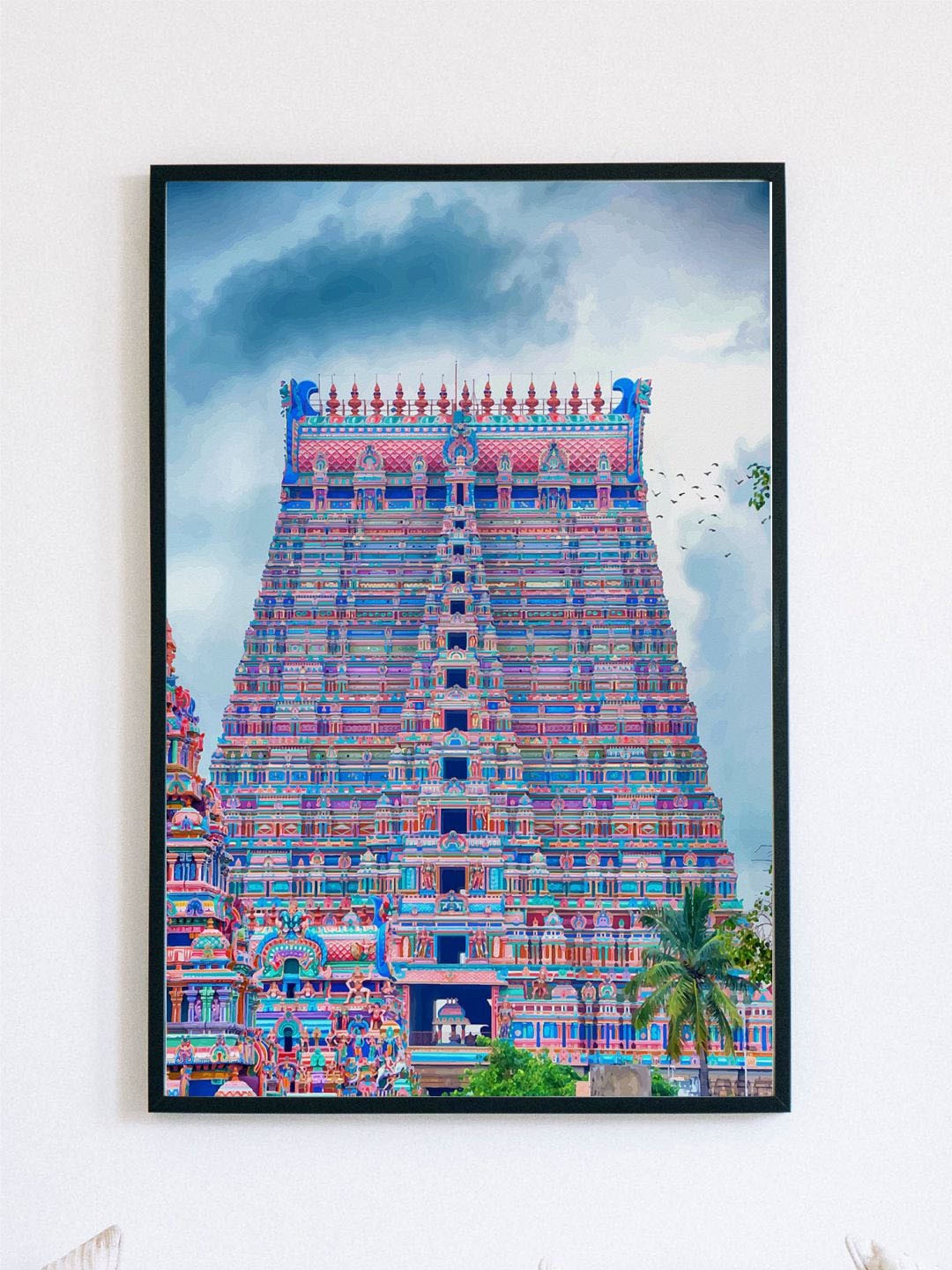 

INDIAN CLASSIC ART Blue & Pink South Indian Temple Framed Wall Art