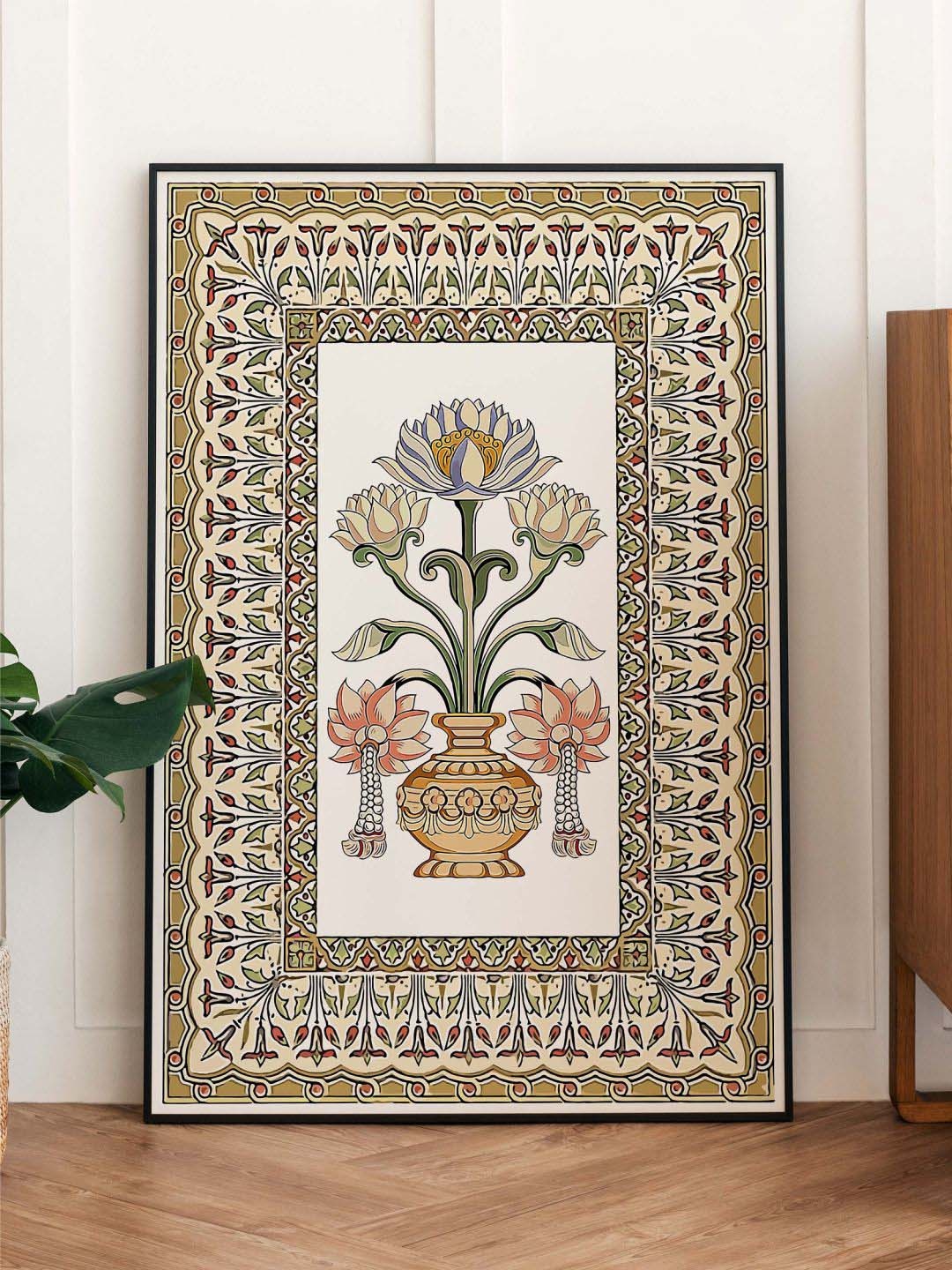 

INDIAN CLASSIC ART Off-White & Beige Floral Framed Wall Art