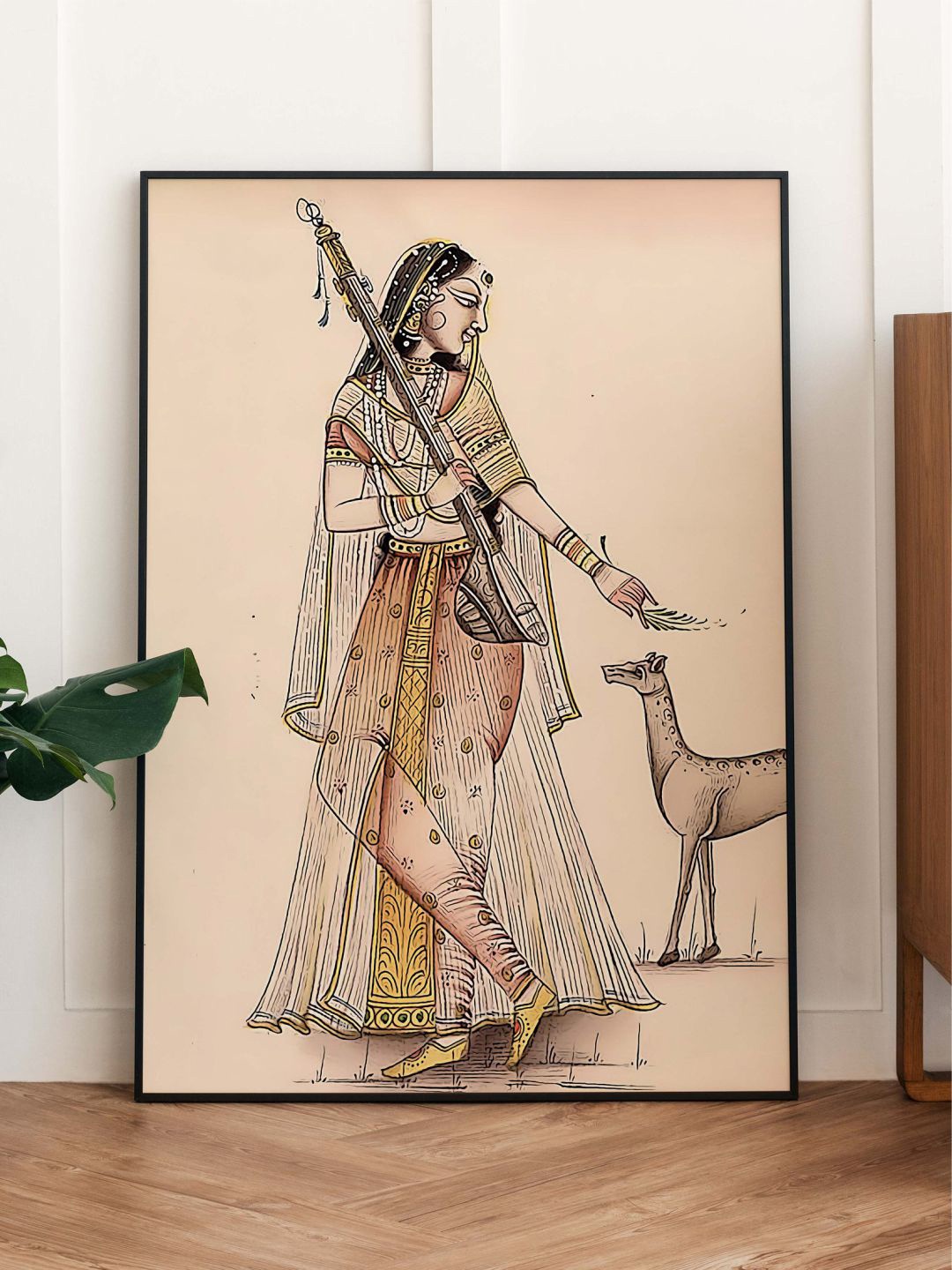 

INDIAN CLASSIC ART Beige Indian Folk Framed Wall Art