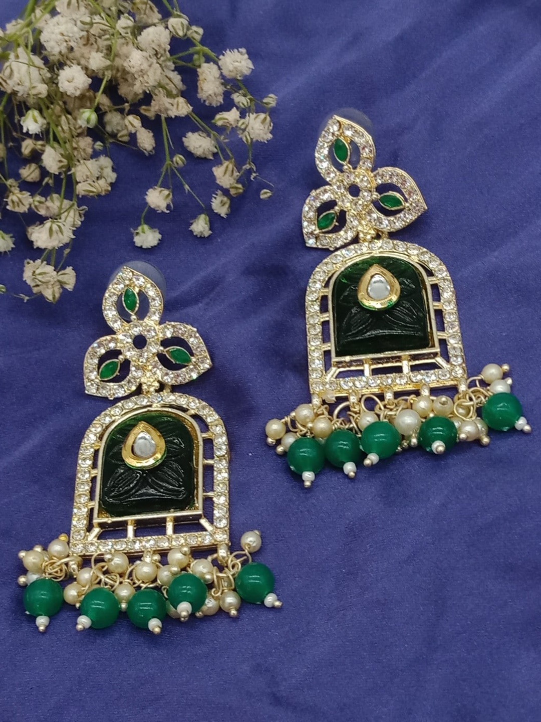 

AASHISH IMITATION Green Contemporary Drop Earrings