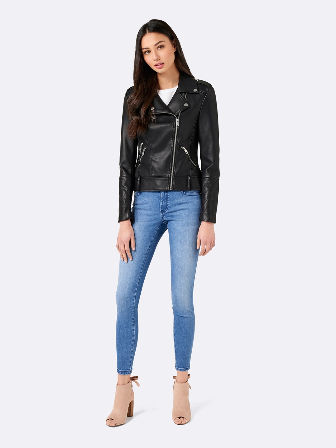 

Forever New Women Black Solid Biker Jacket