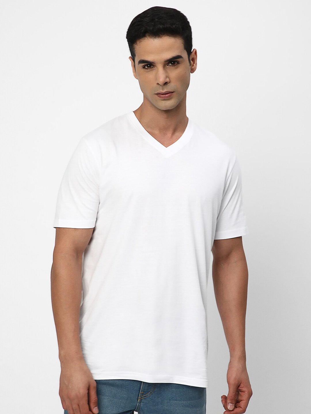 

R&B V Neck Cotton T-shirt, White