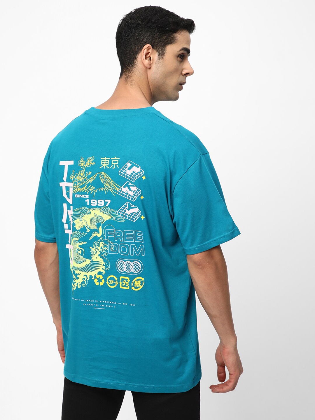 

R&B Graphic Printed Cotton T-shirt, Blue