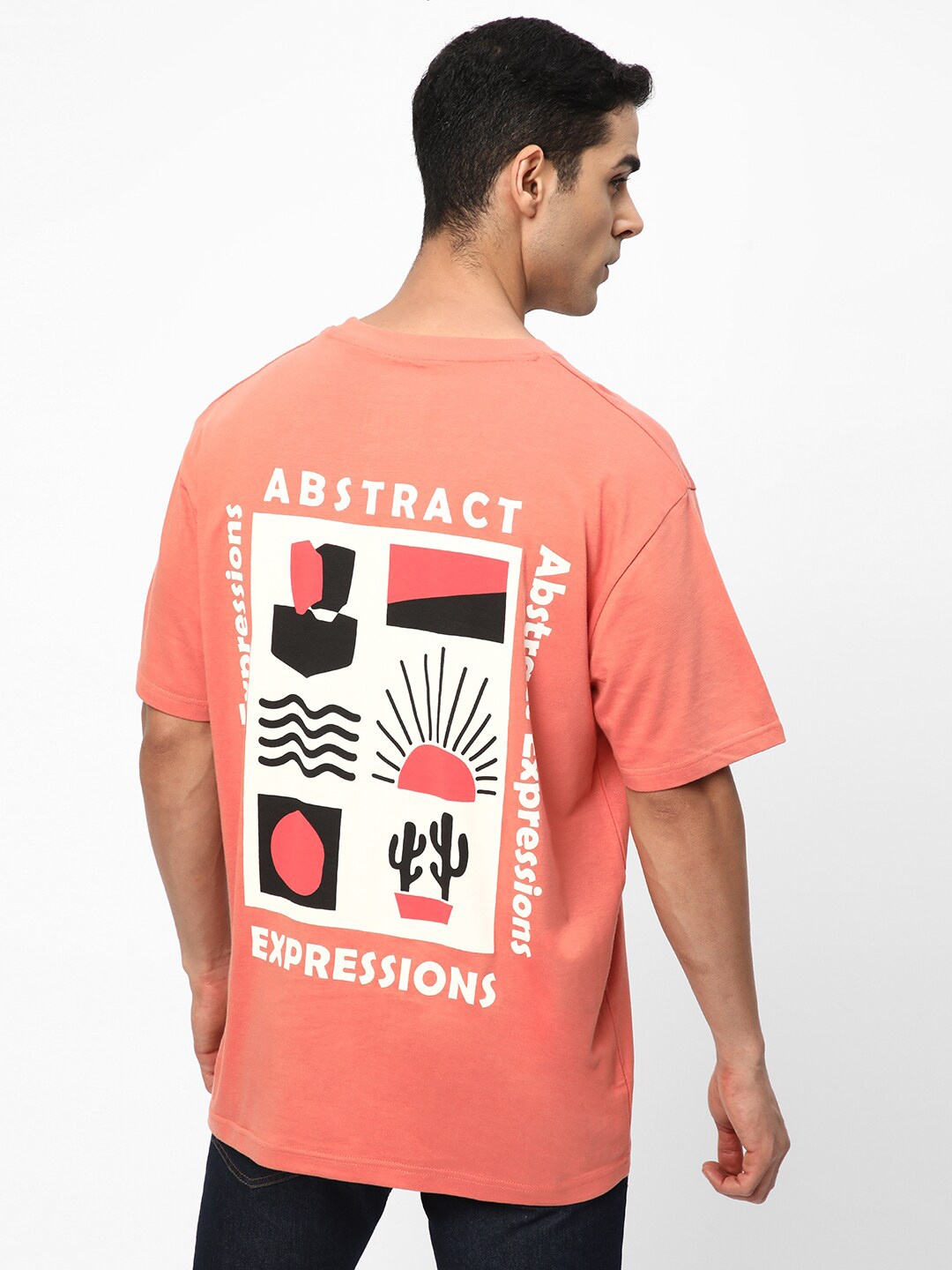 

R&B Graphic Printed Cotton T-shirt, Peach