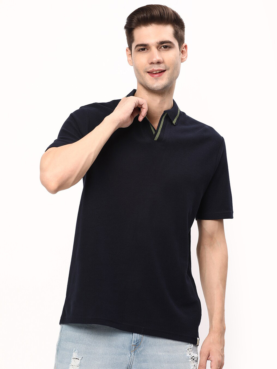 

R&B Polo Collar Cotton T-shirt, Blue
