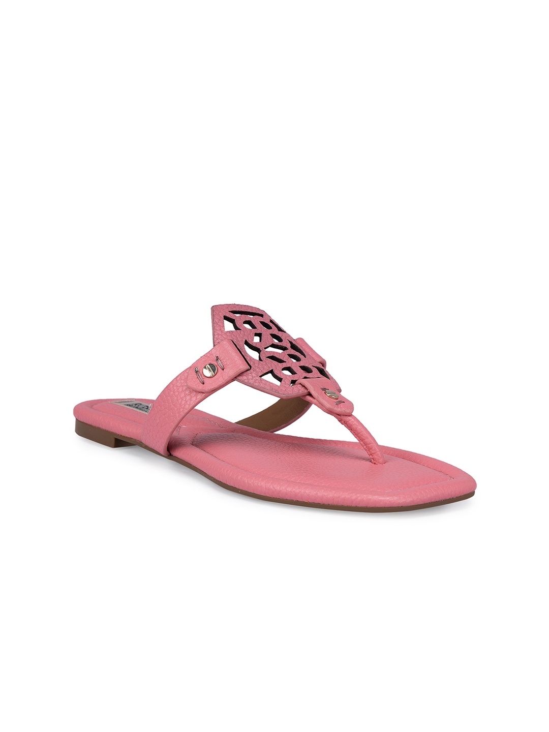 

ROSSO BRUNELLO Textured Open Toe Flats With Laser Cuts, Pink