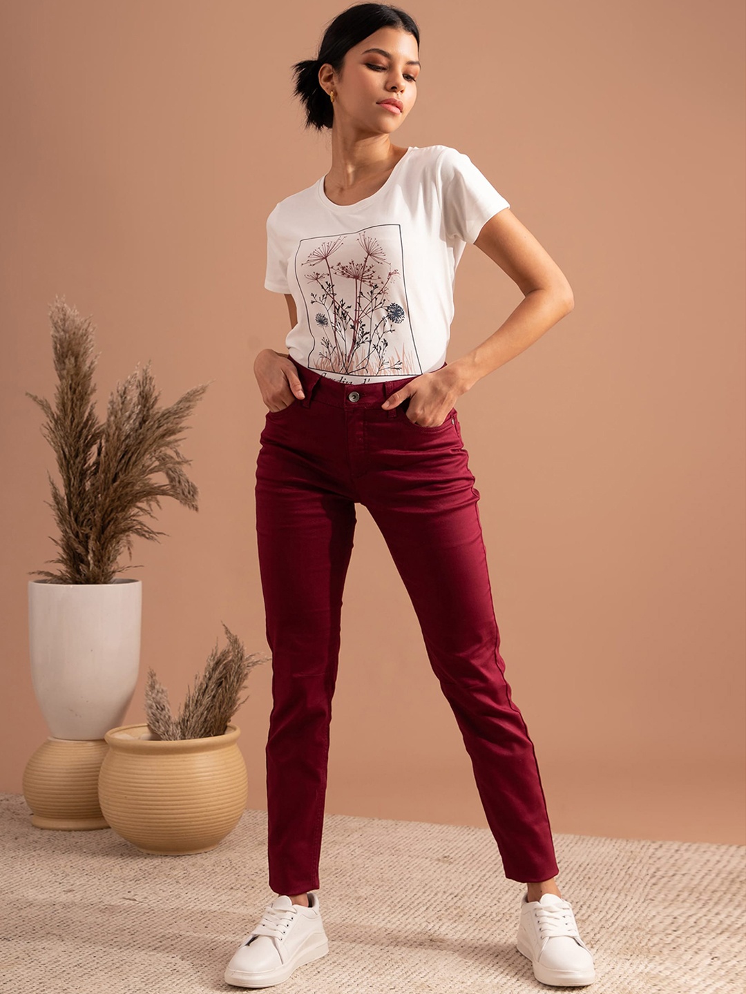 

B.Copenhagen Women Slim Fit Trousers, Maroon