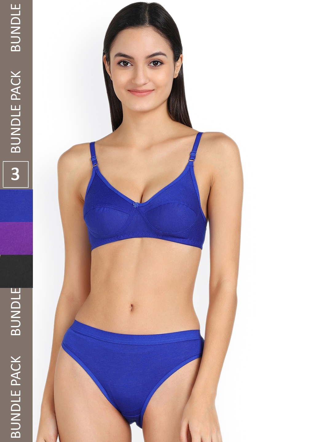

Aamarsh Pack Of 3 Mid-Rise Cotton Lingerie Set, Blue