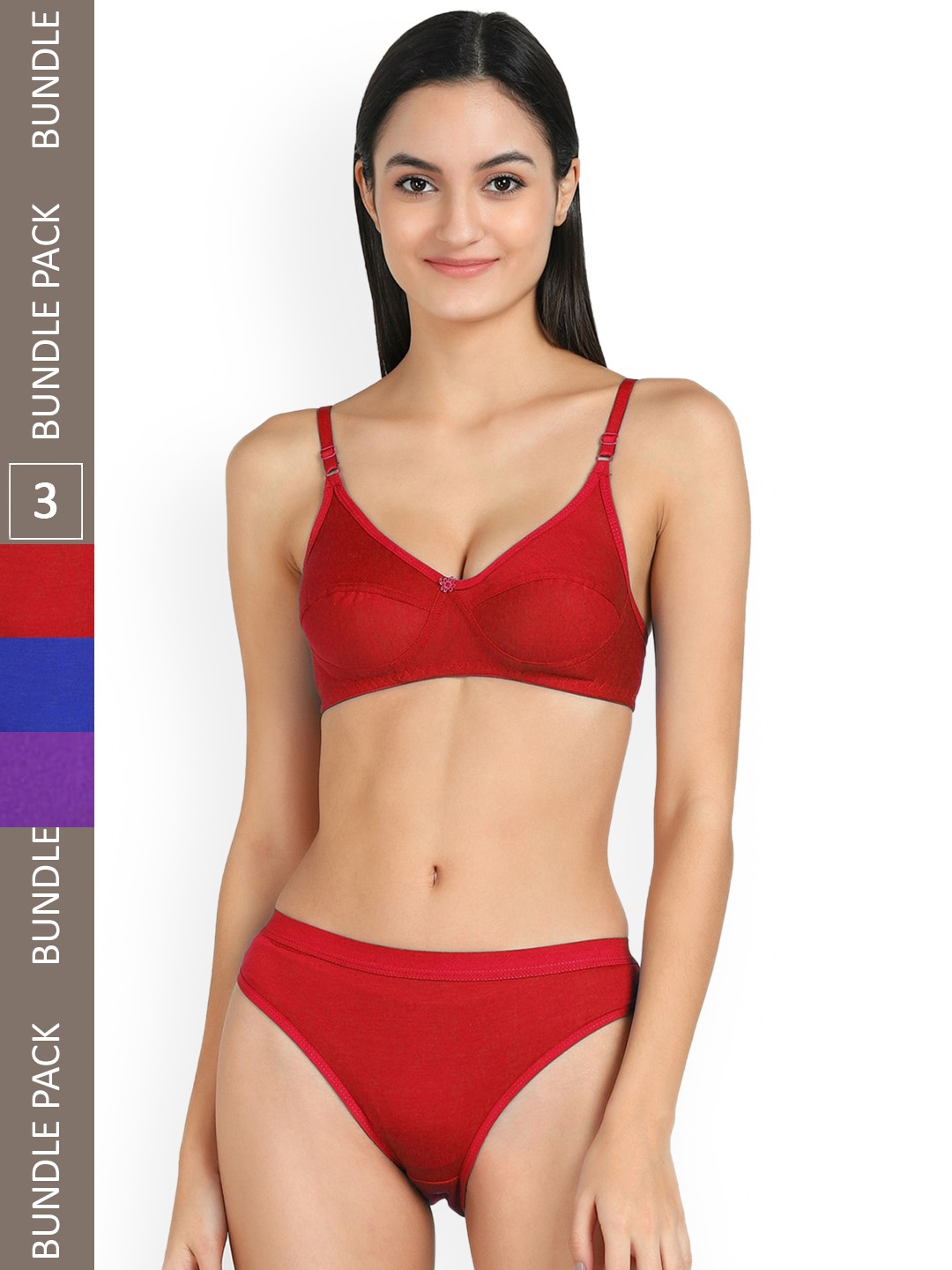 

Aamarsh Pack Of 3 Mid-Rise Cotton Lingerie Set AP_B_Ruchi Set_Purple,Pink_30, Red