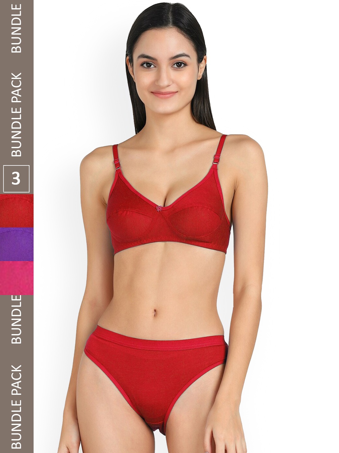 Aamarsh Pack Of 3 Mid-Rise Cotton Lingerie Set AP_B_Ruchi Set_Purple,Pink_30, Red