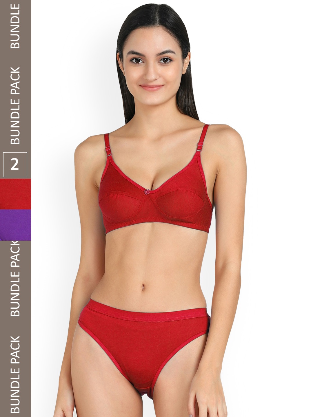 

Aamarsh Pack Of 2 Mid-Rise Cotton Lingerie Set AP_B_Ruchi Set_Red ,Purple_30