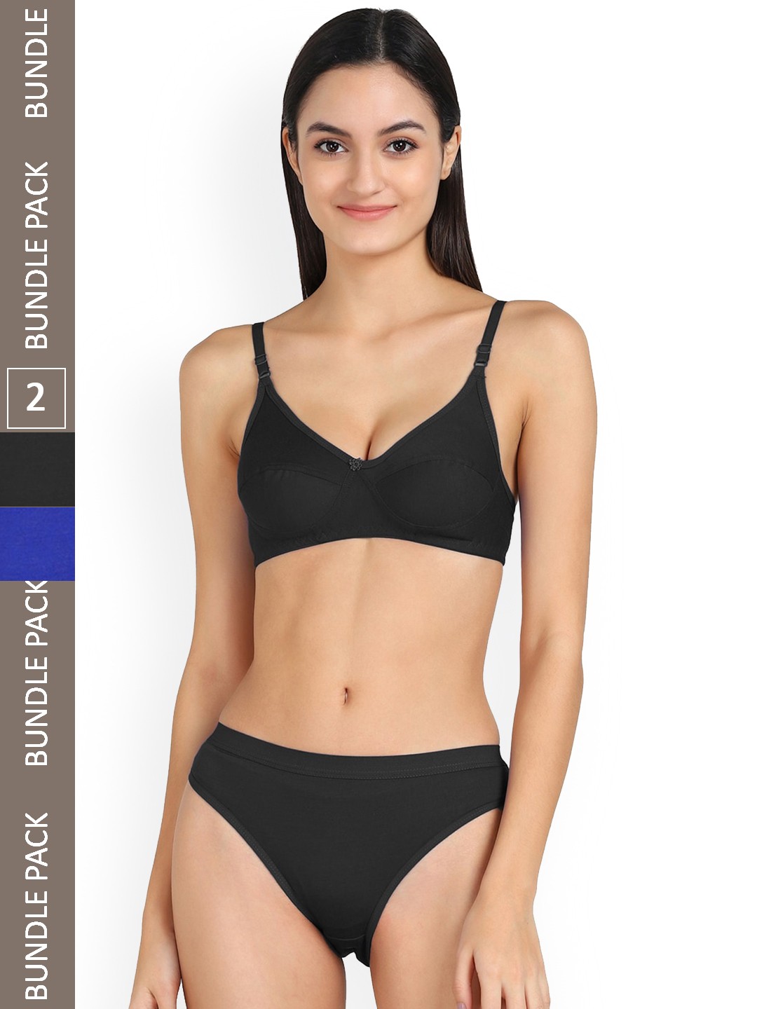 

Aamarsh Pack Of 2 Mid-Rise Cotton Lingerie Set, Black