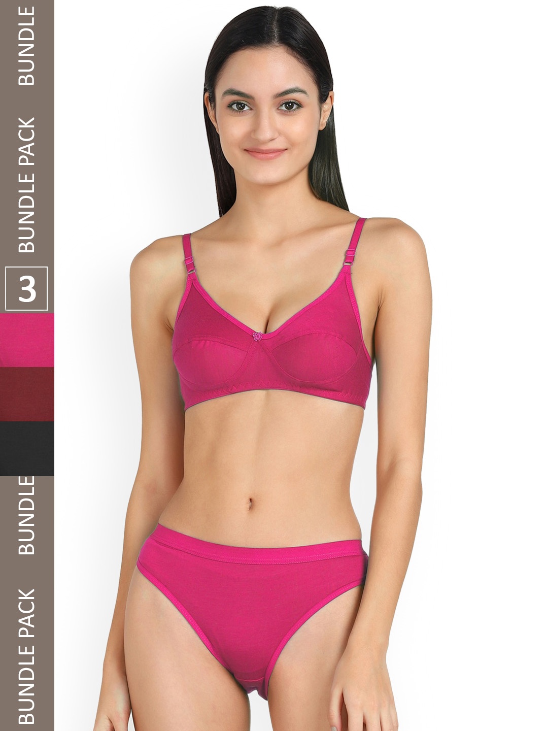 

Aamarsh Pack Of 3 Mid-Rise Cotton Lingerie Set, Pink
