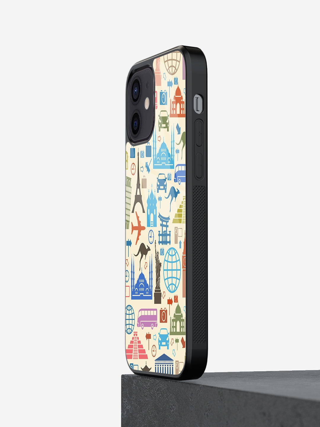 

macmerise Travel Lover Printed iPhone 12 Mini Glass Phone Back Cover, Beige