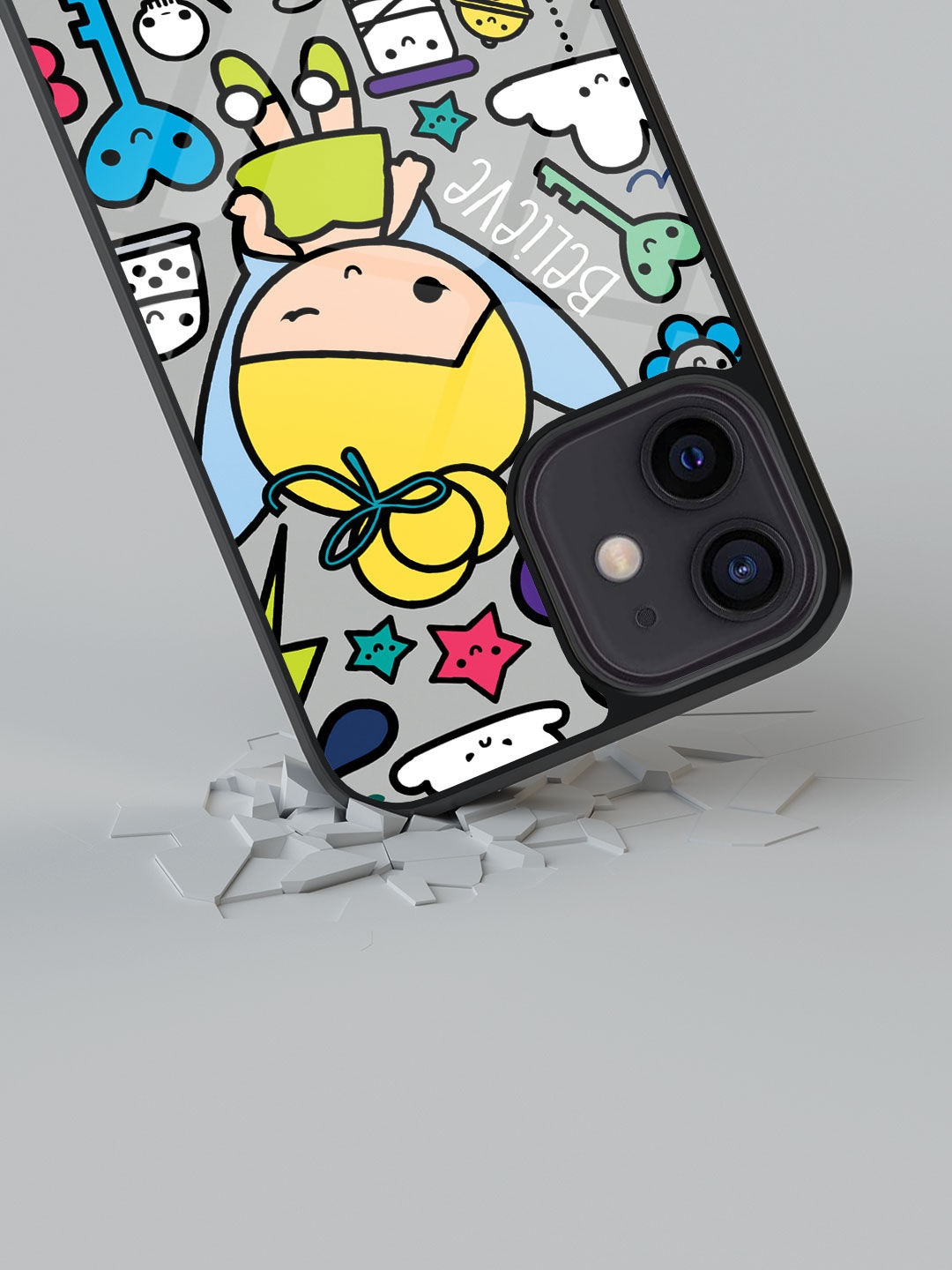 

macmerise Tinker World Printed iPhone 12 Mini Glass Phone Back Cover, Grey