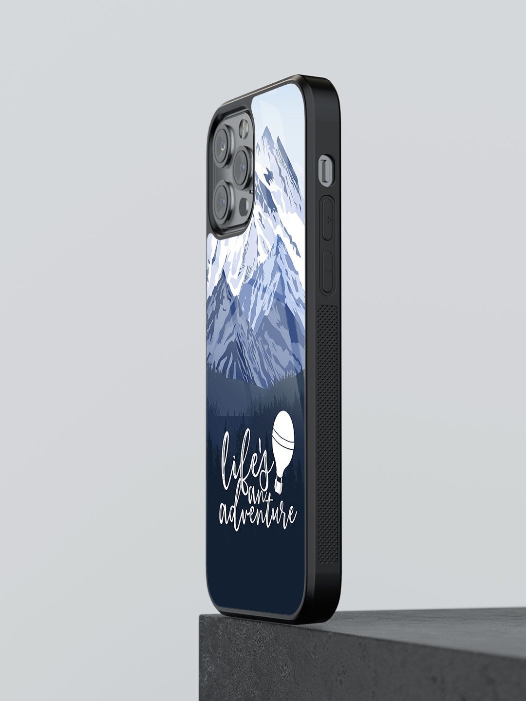 

macmerise Lifes An Adventure Printed iPhone 12 Pro Glass Phone Back Cover, Navy blue
