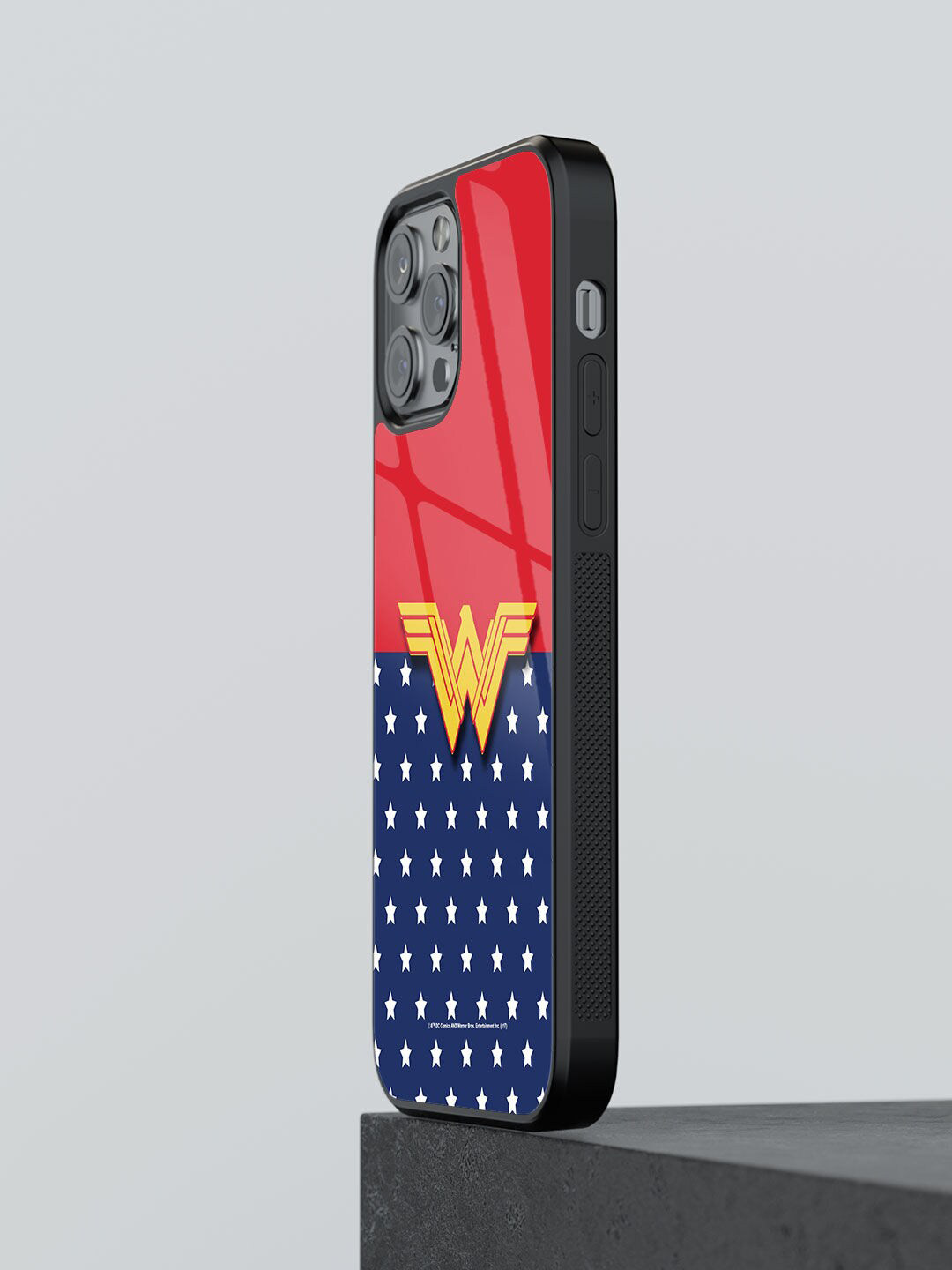 

macmerise Classic Wonder Woman Logo Printed iPhone 12 Pro Glass Phone Back Cover, Red