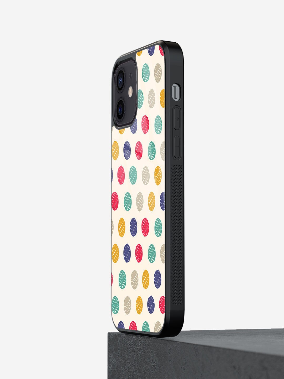 

macmerise Polka Dot Scribbles Design iPhone 12 Mini Glass Case, Cream