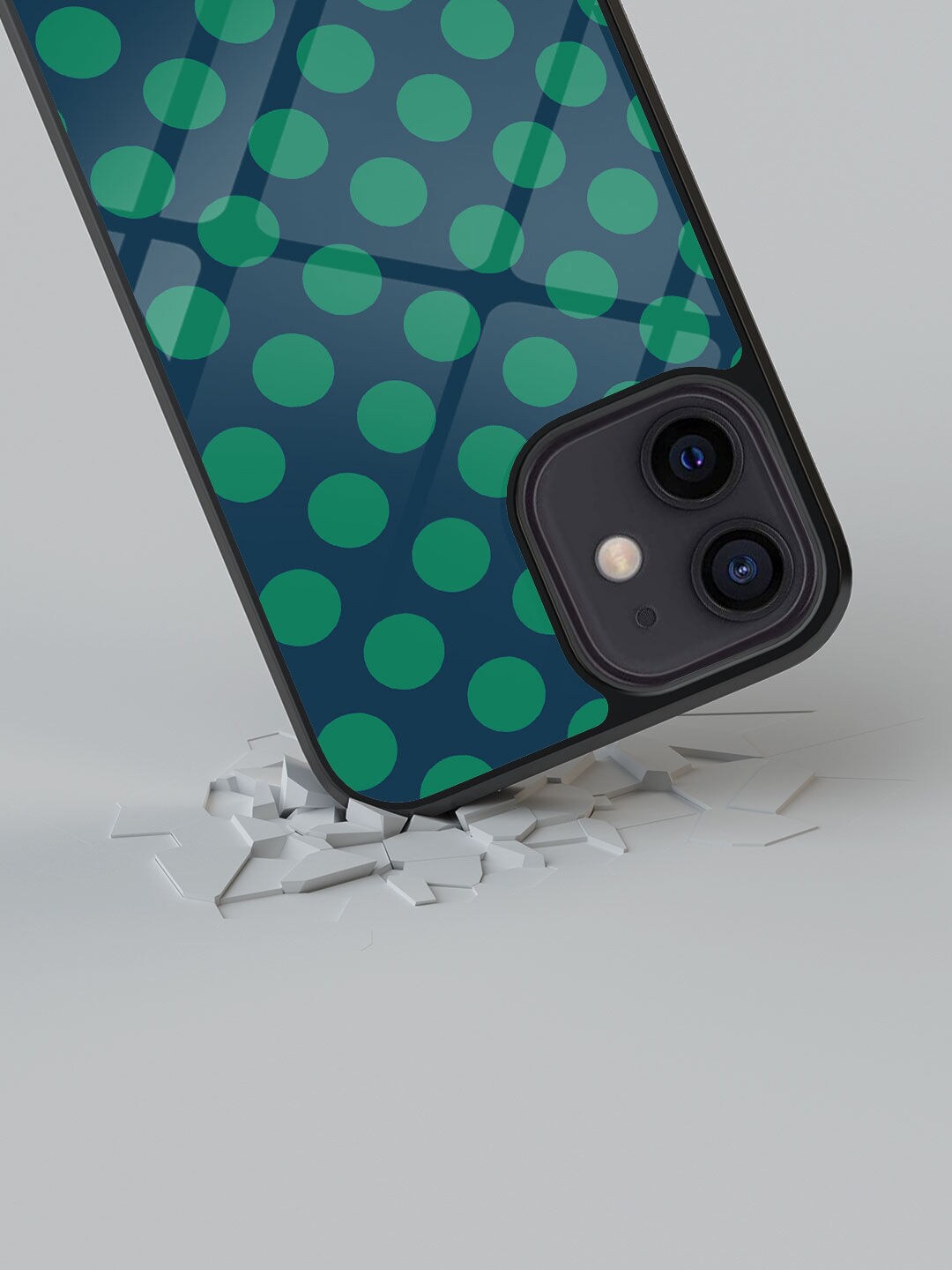 

macmerise Polka Dot Design iPhone 12 Mini Glass Case Phone Back Cover, Blue