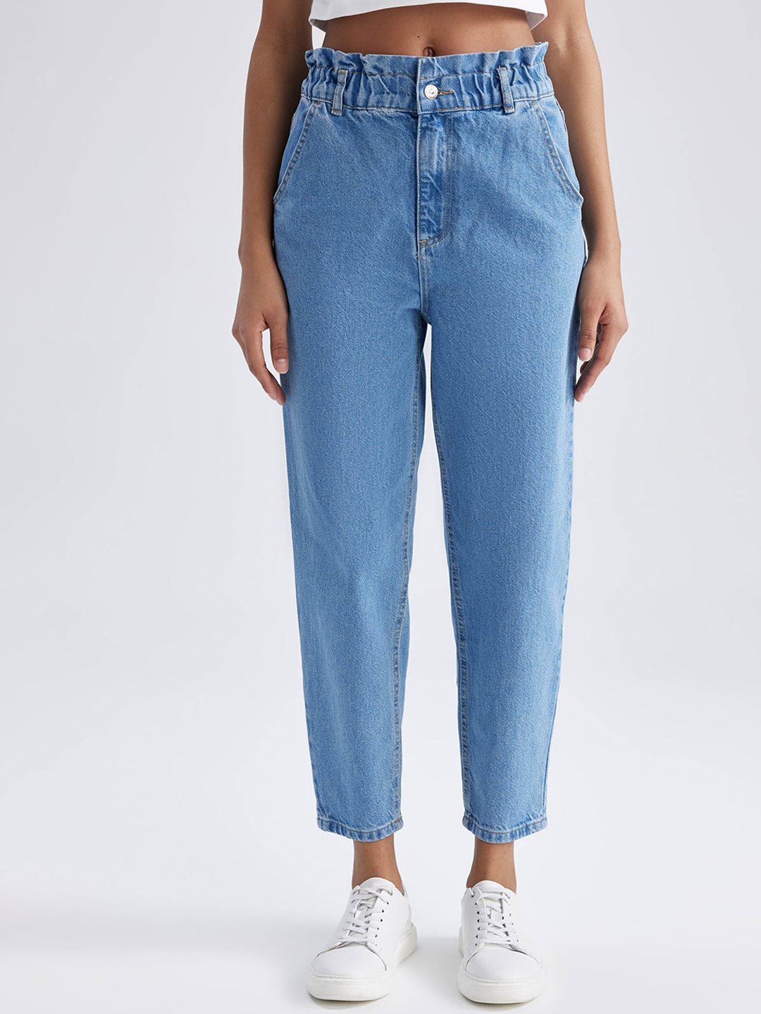 

DeFacto Women Mid Rise Clean Look Cropped Pure Cotton Jeans, Blue