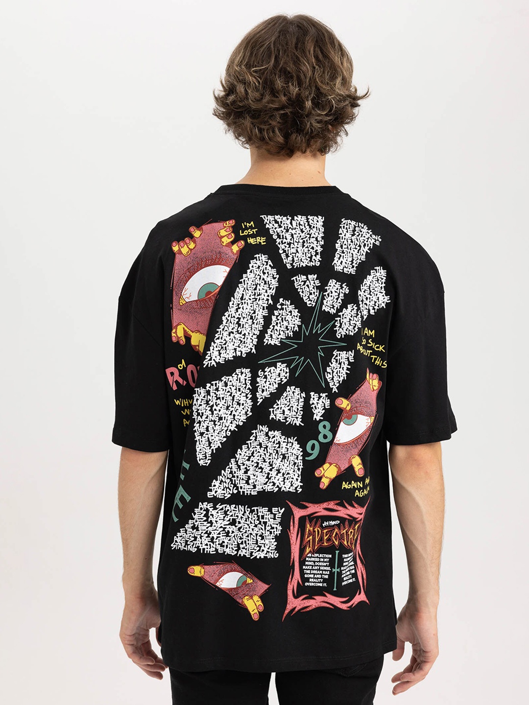 

DeFacto Typography Printed Cotton T-shirt, Black