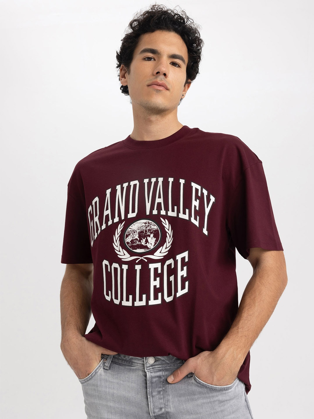 

DeFacto Typography Printed Pure Cotton T-shirt, Maroon