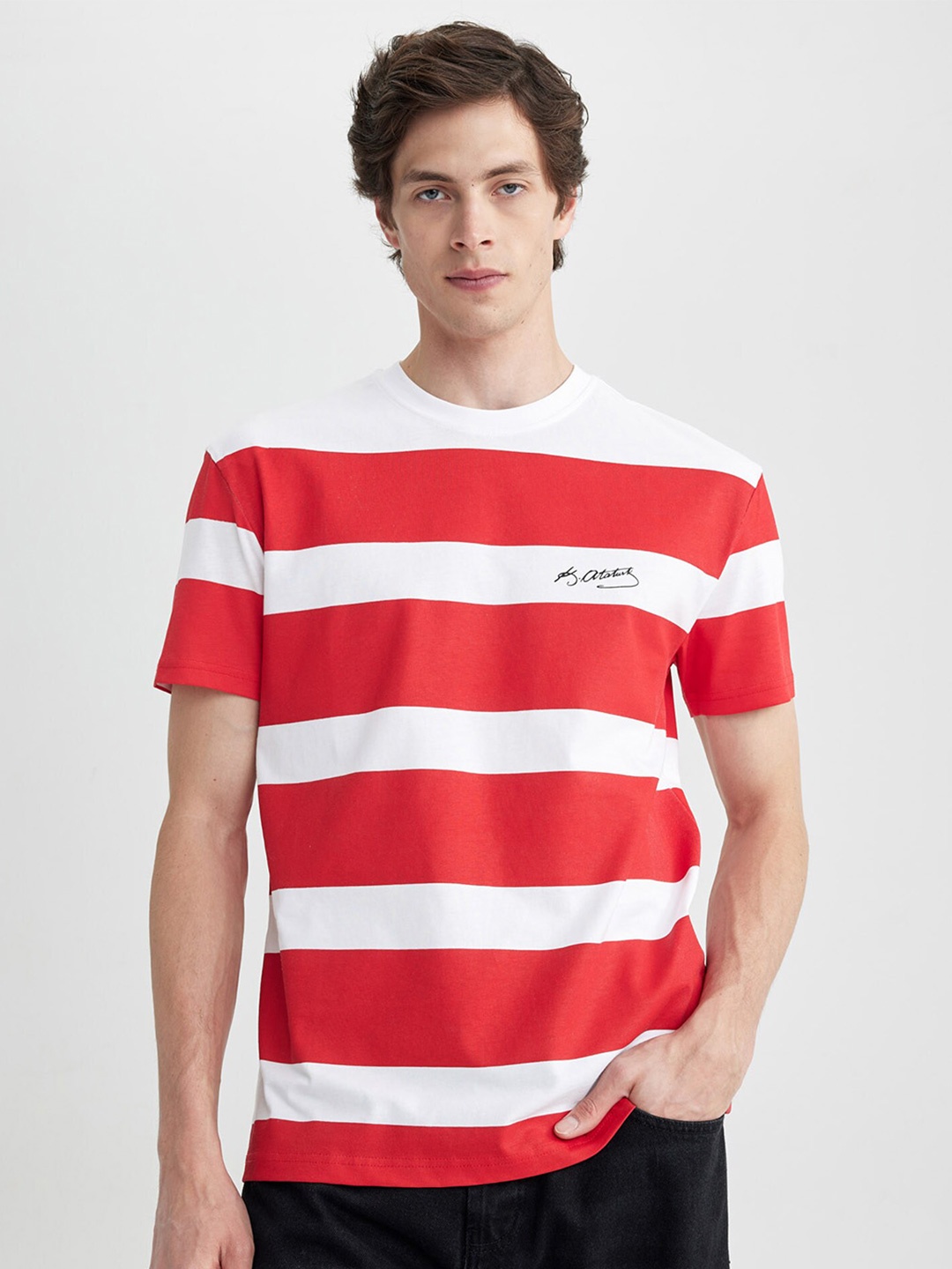 

DeFacto Striped Cotton T-Shirt, Red