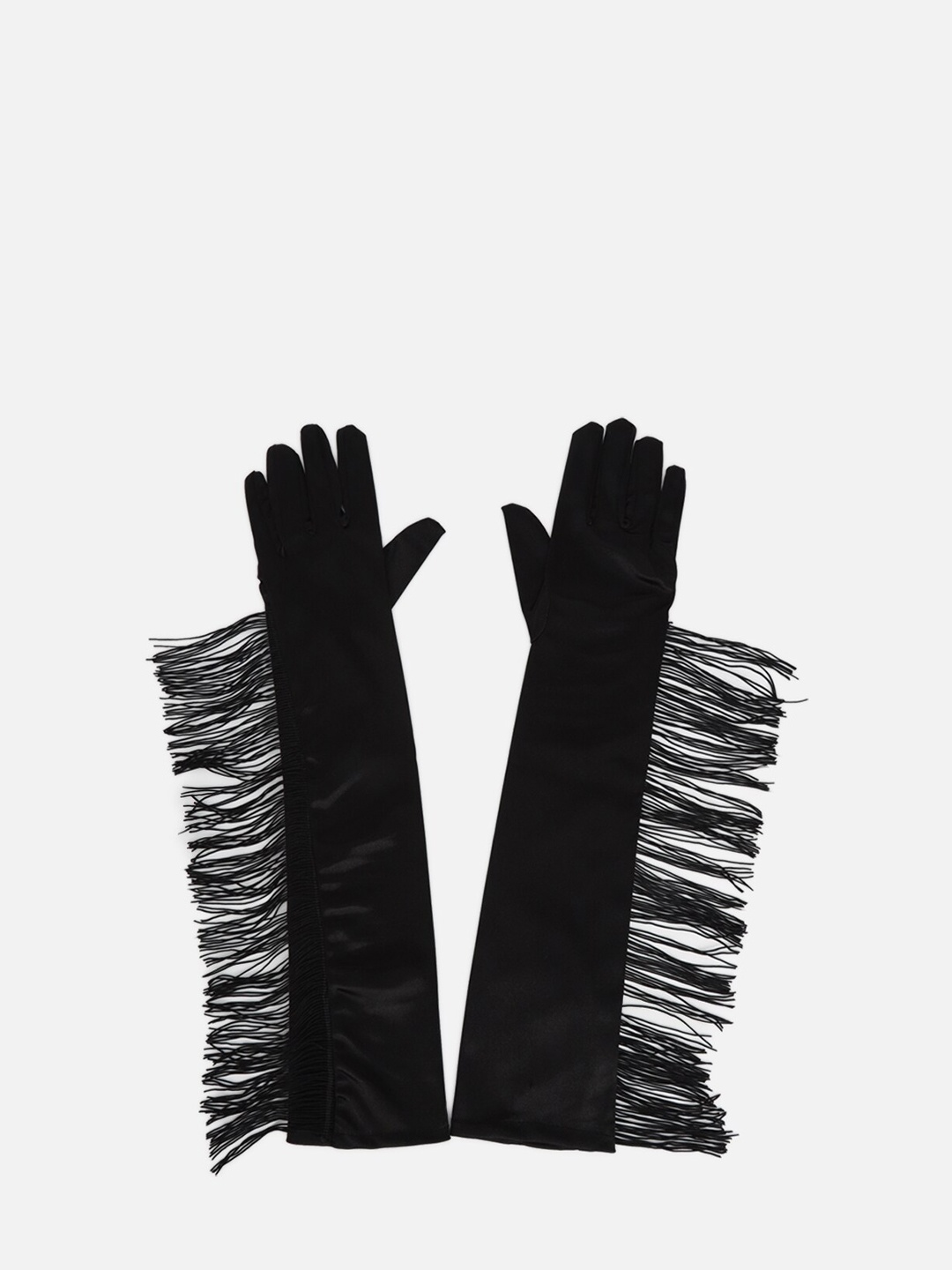 

FOREVER 21 Women Black Arm Sleeves Gloves With Fringes