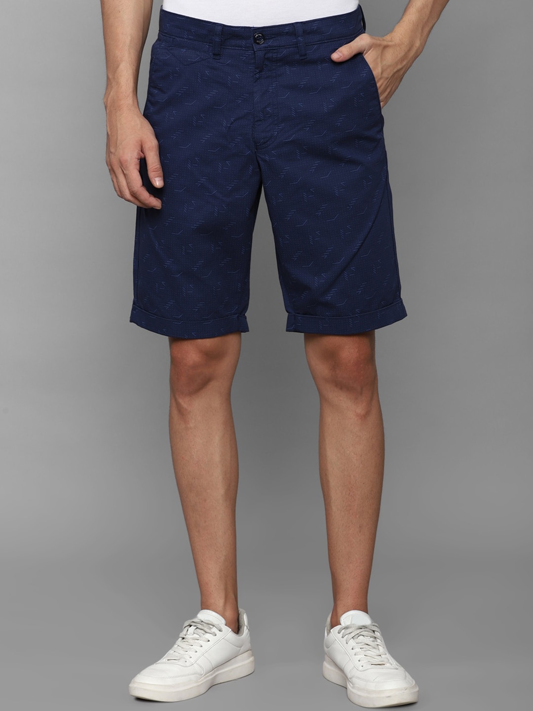 

Allen Solly Men Geometric Printed Slim Fit Pure Cotton Shorts, Navy blue