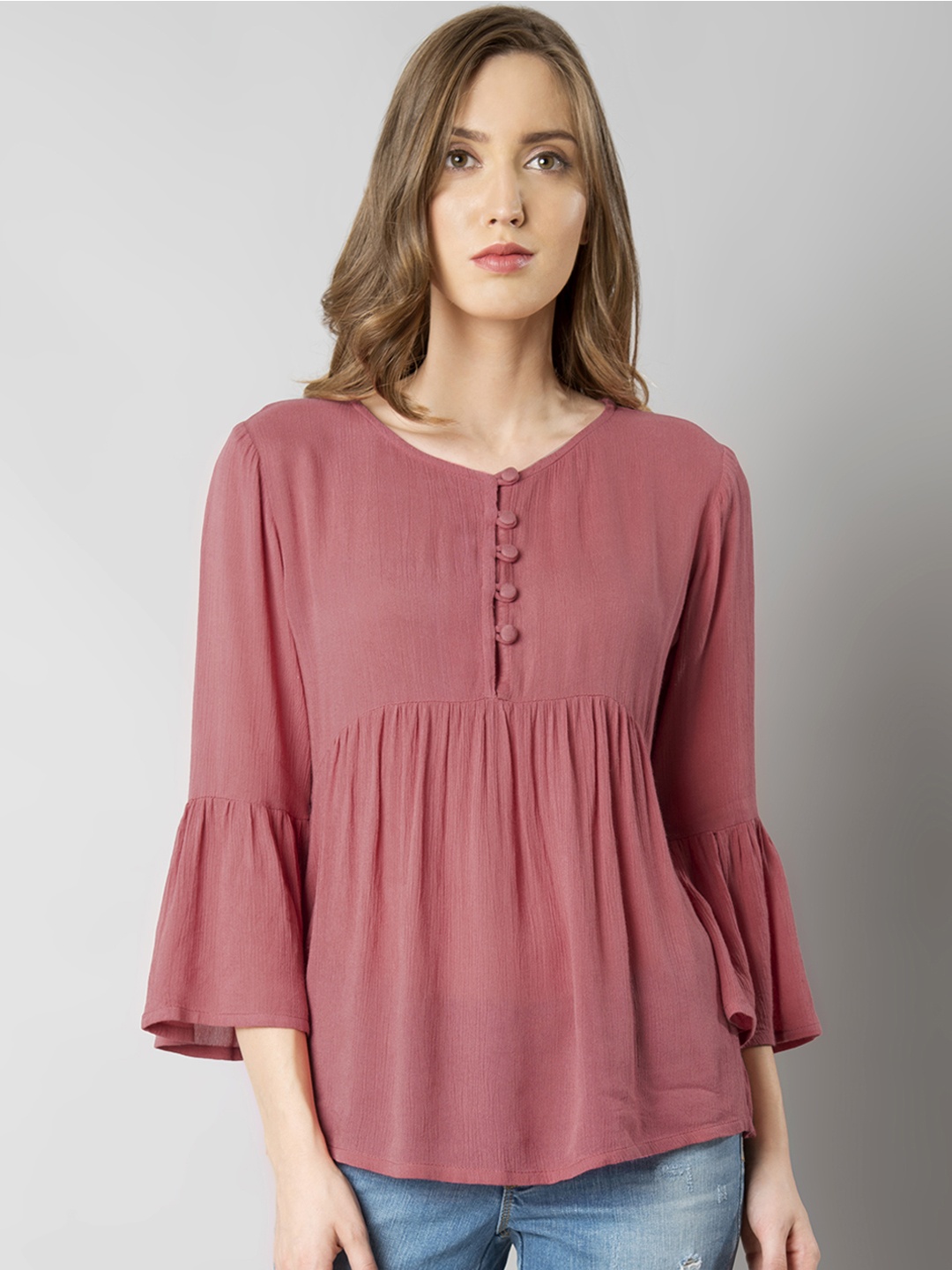 

FabAlley Women Pink Solid Empire Top