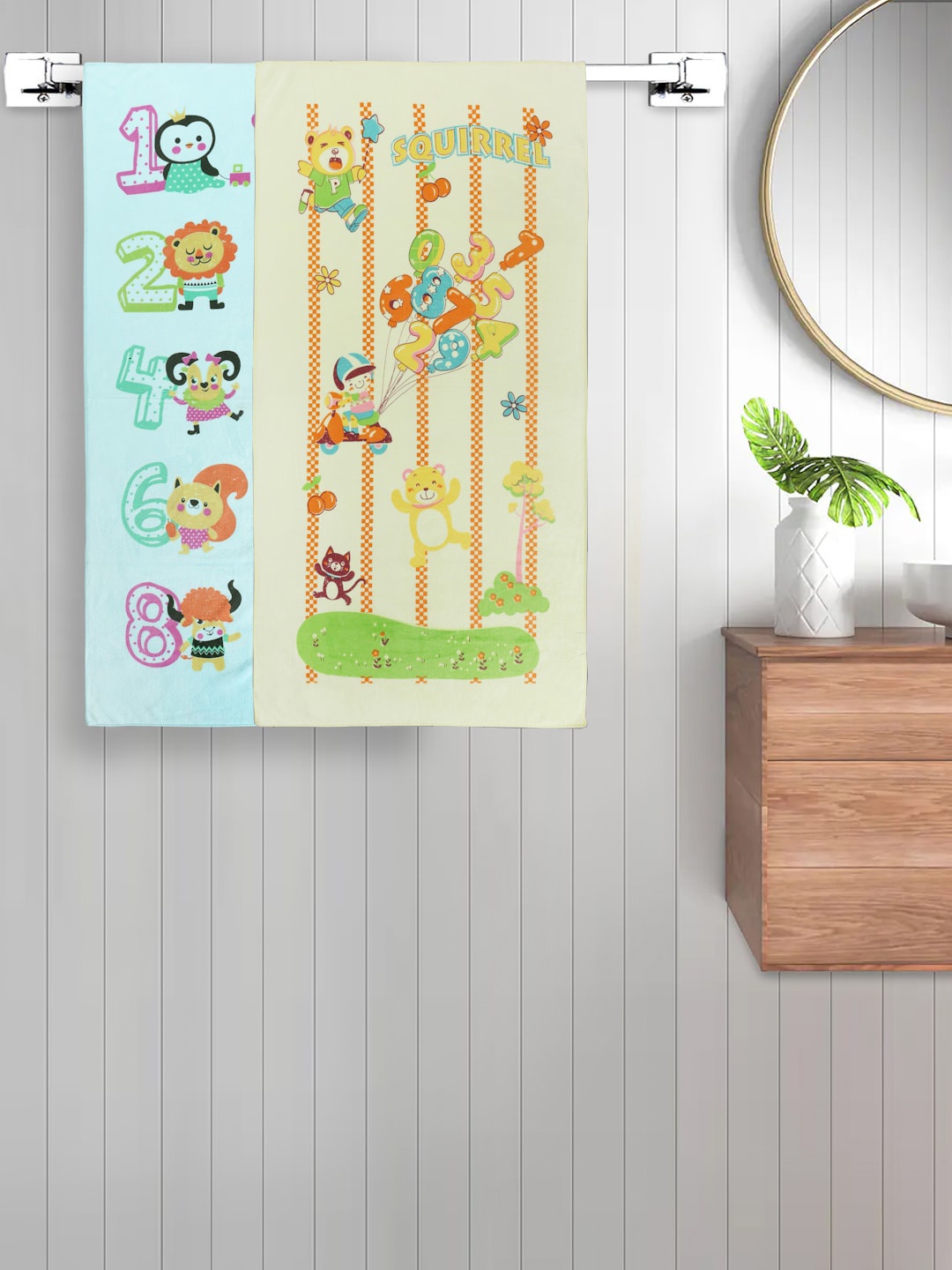 

FABINALIV Kids Yellow & Blue 2 Pieces Cartoon Printed 420 GSM Cotton Bath Towels