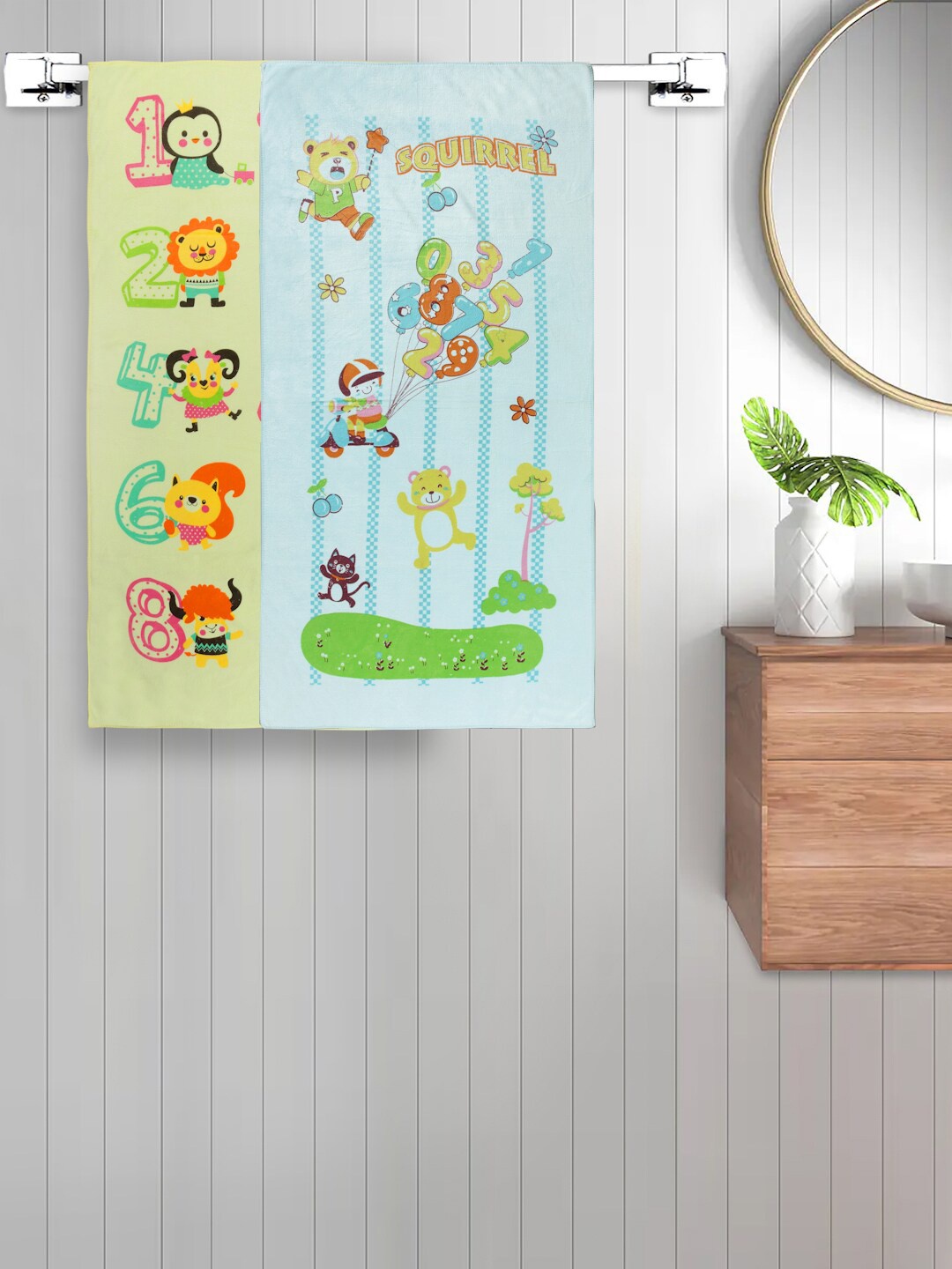 FABINALIV Kids Blue & Yellow 2 Pieces Printed 420 GSM Cotton Bath Towels