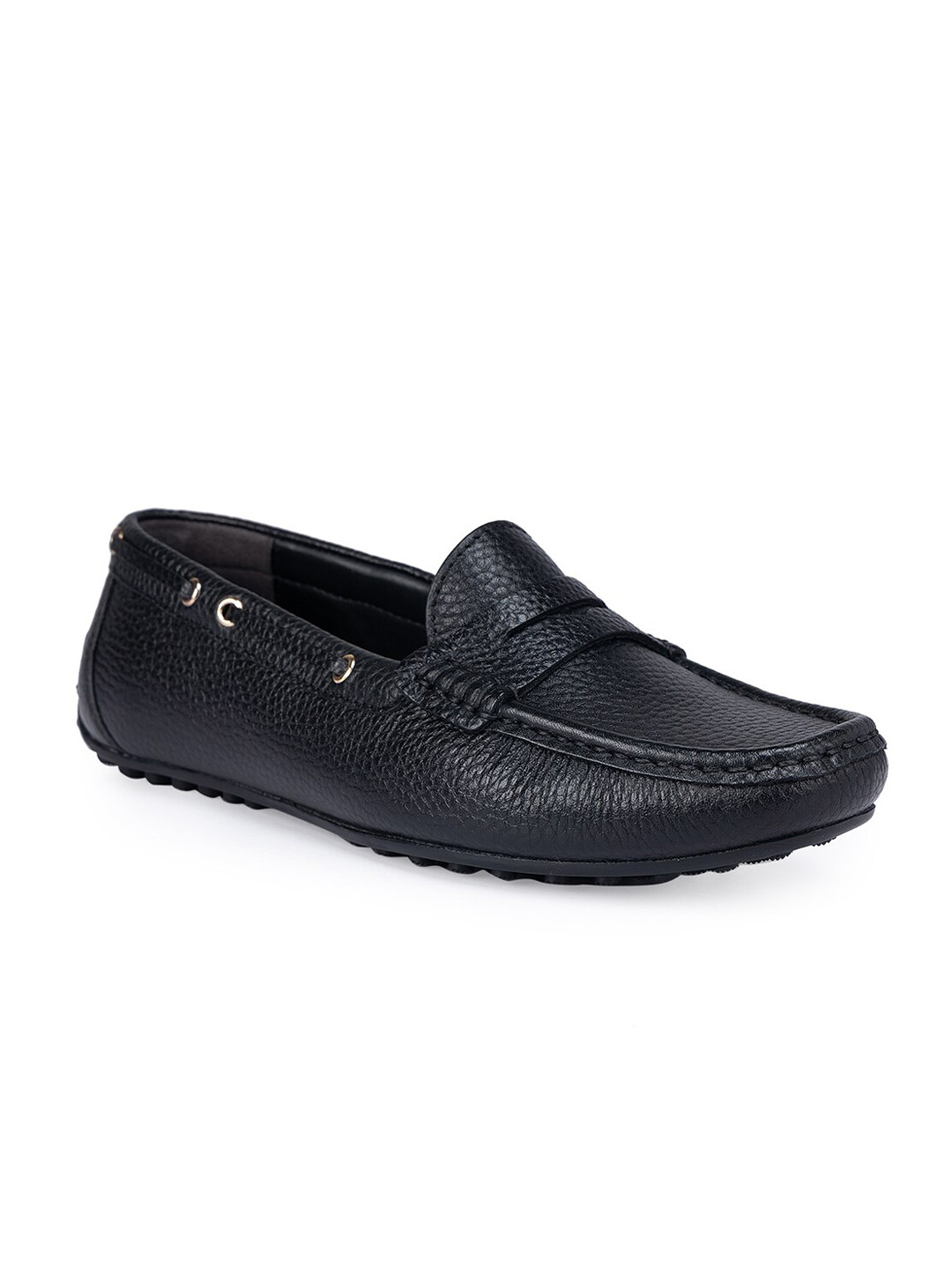 

ROSSO BRUNELLO Women Textured Square Toe Leather Penny Driving Shoes, Black