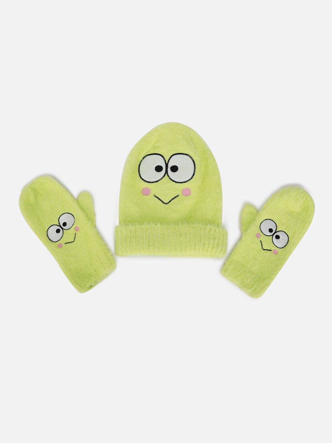 

FOREVER 21 Women Pack of 2 Lime Green & White Embroidered Beanie