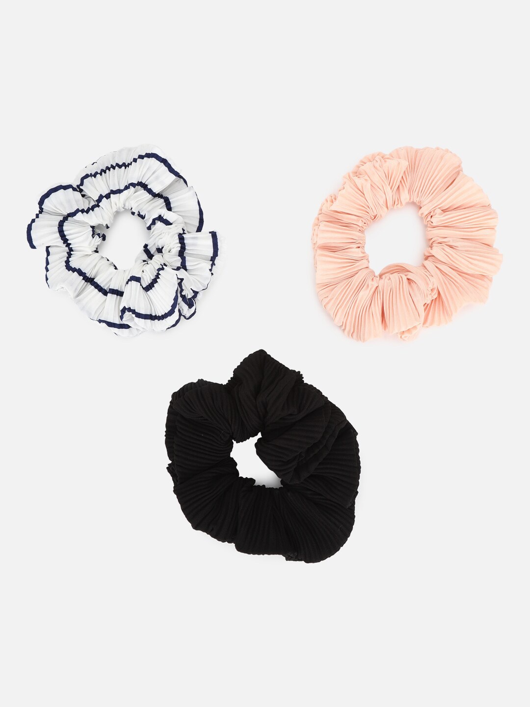 

FOREVER 21 Peach-Coloured, Black & White Set of 3 Scrunchies