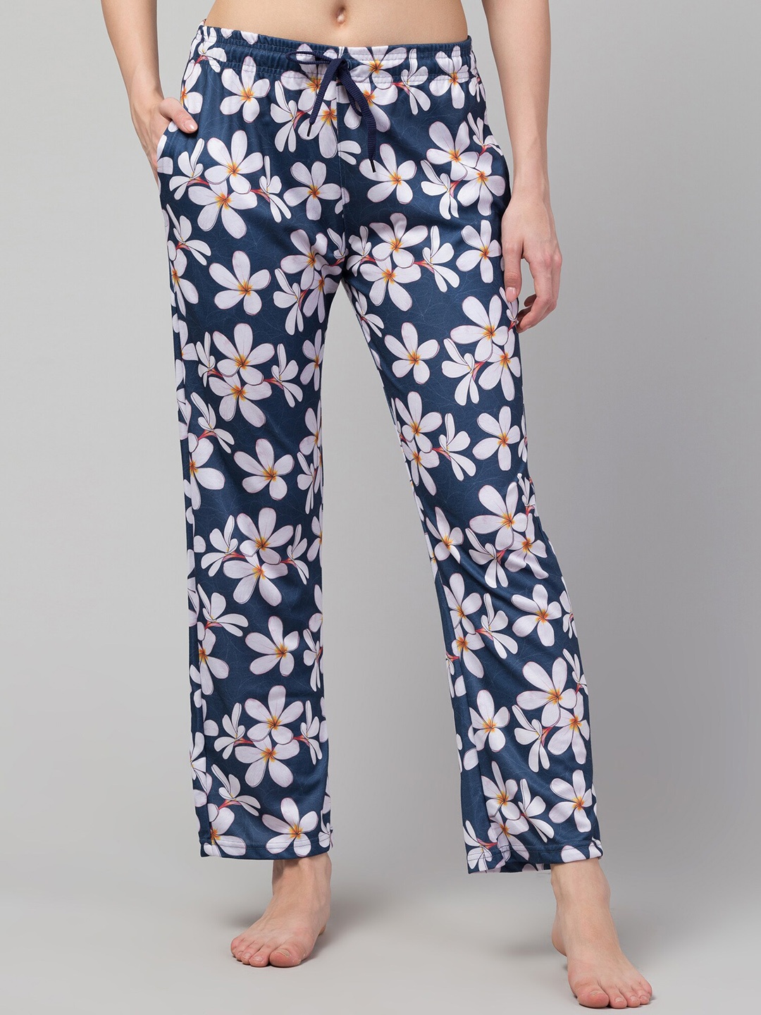 

FFLIRTYGO Women Floral Printed Lounge Pants, Navy blue