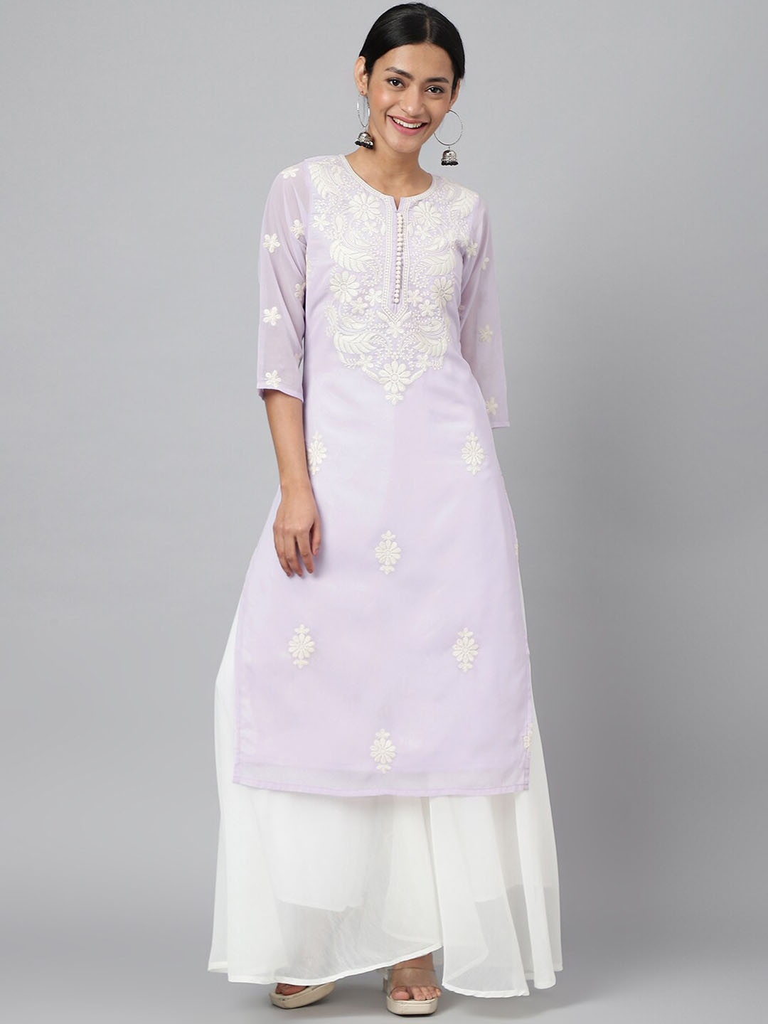 

RATAN Embroidered Chikankari Kurta with Palazzo, Purple