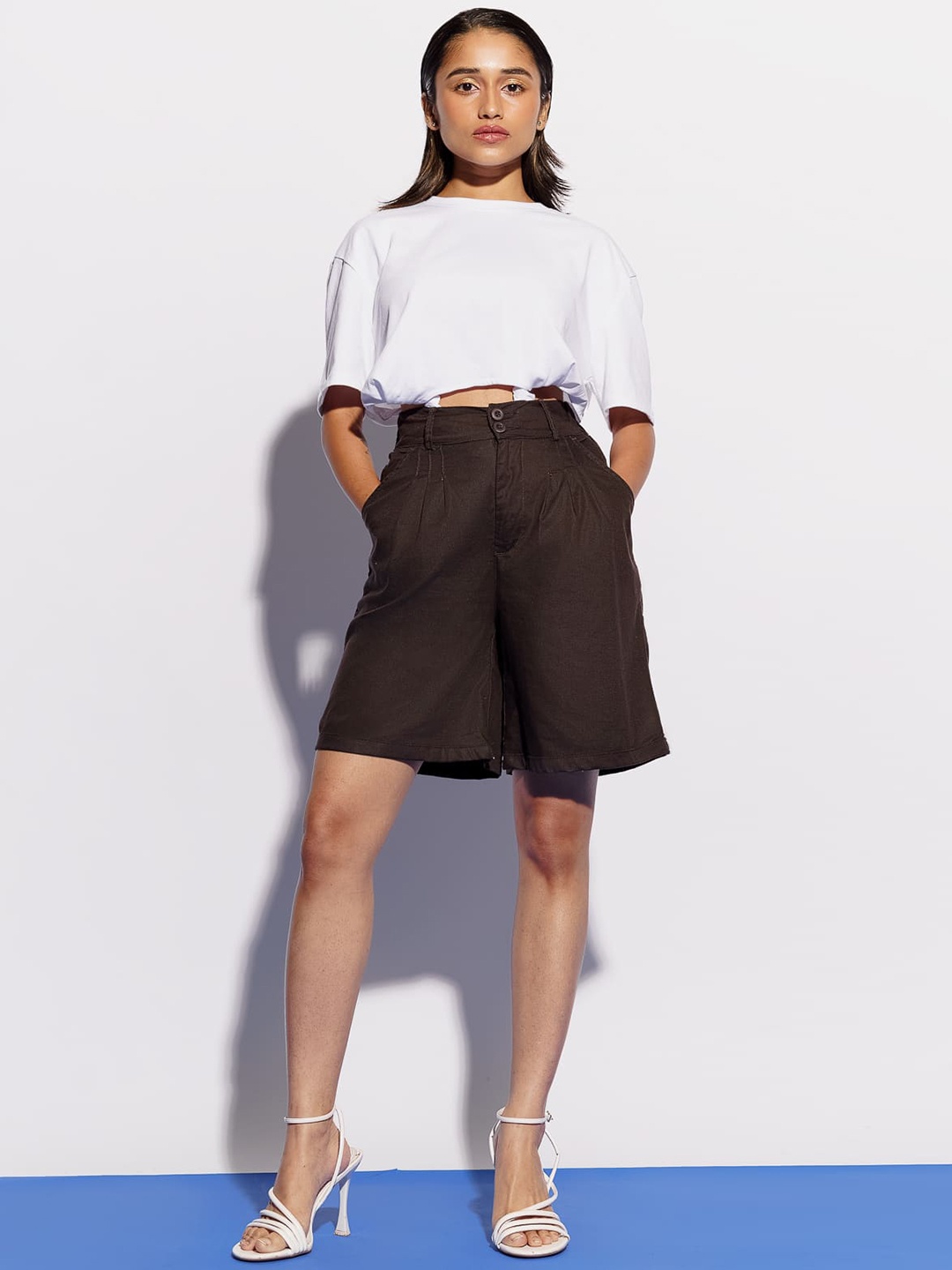 

FREAKINS Women Brown Loose Fit High-Rise Pure Cotton Shorts