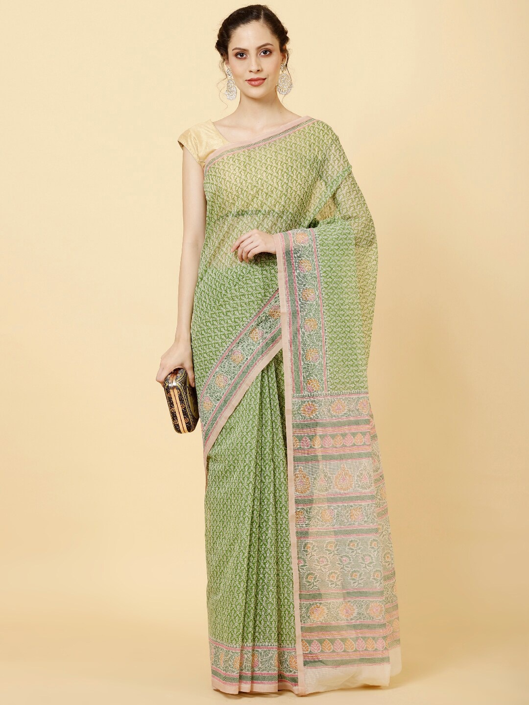 

Meena Bazaar Floral Printed Saree, Green