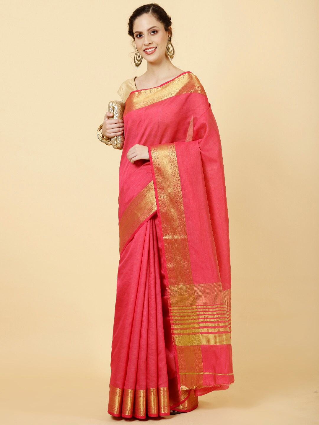 

Meena Bazaar Zari Art Silk Saree, Pink