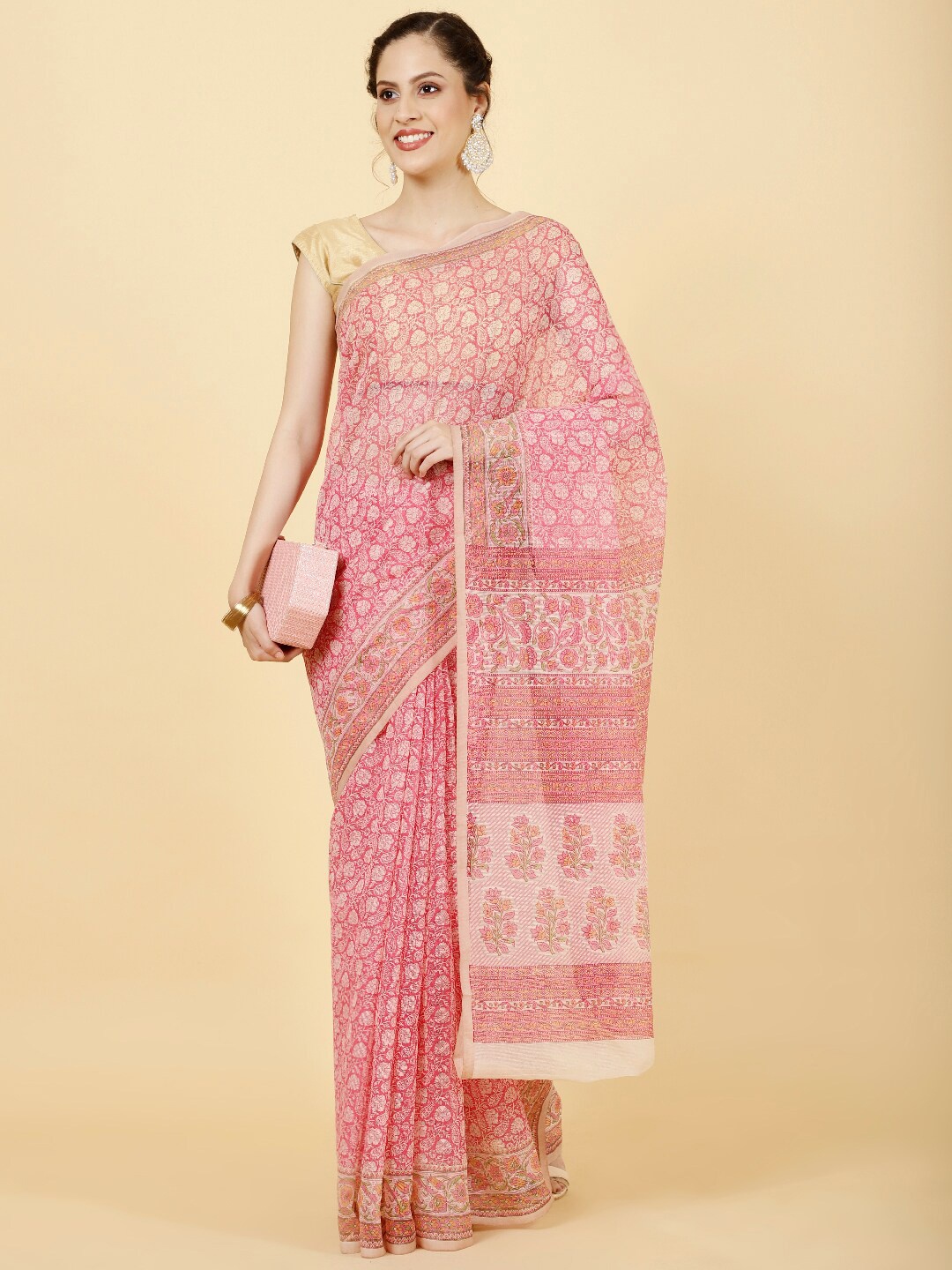 

Meena Bazaar Floral Printed Saree, Pink