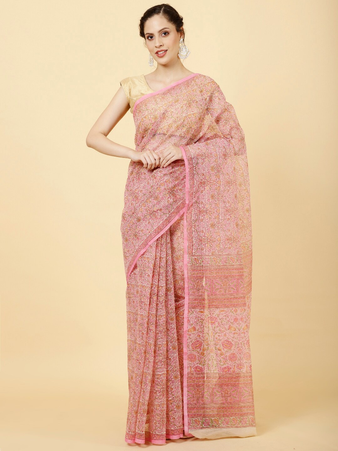 

Meena Bazaar Floral Printed Saree, Pink