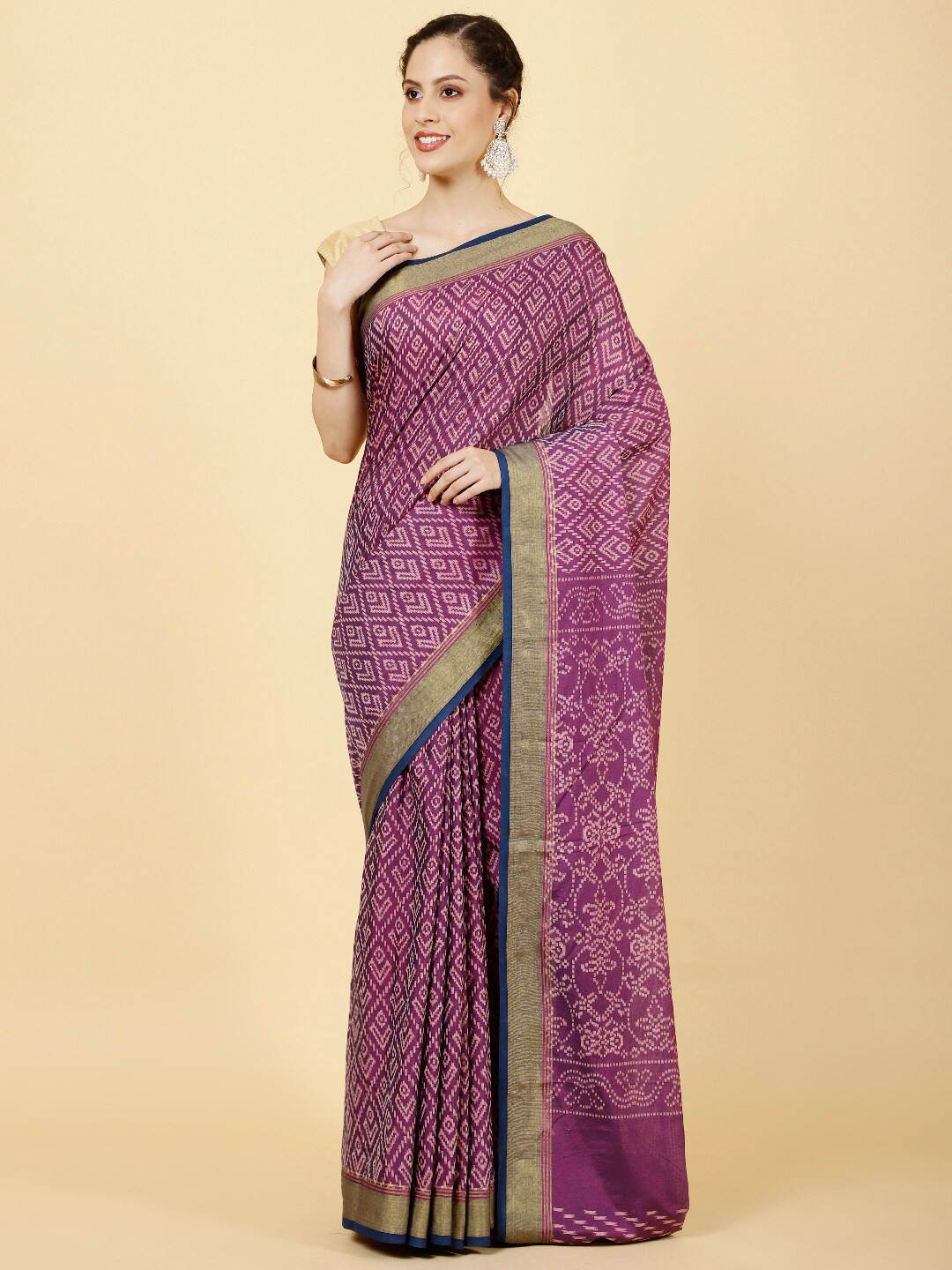 

Meena Bazaar Ethnic Motifs Printed Zari Saree, Purple