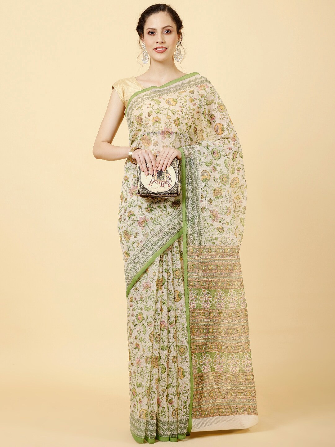 

Meena Bazaar Floral Printed Saree, Green