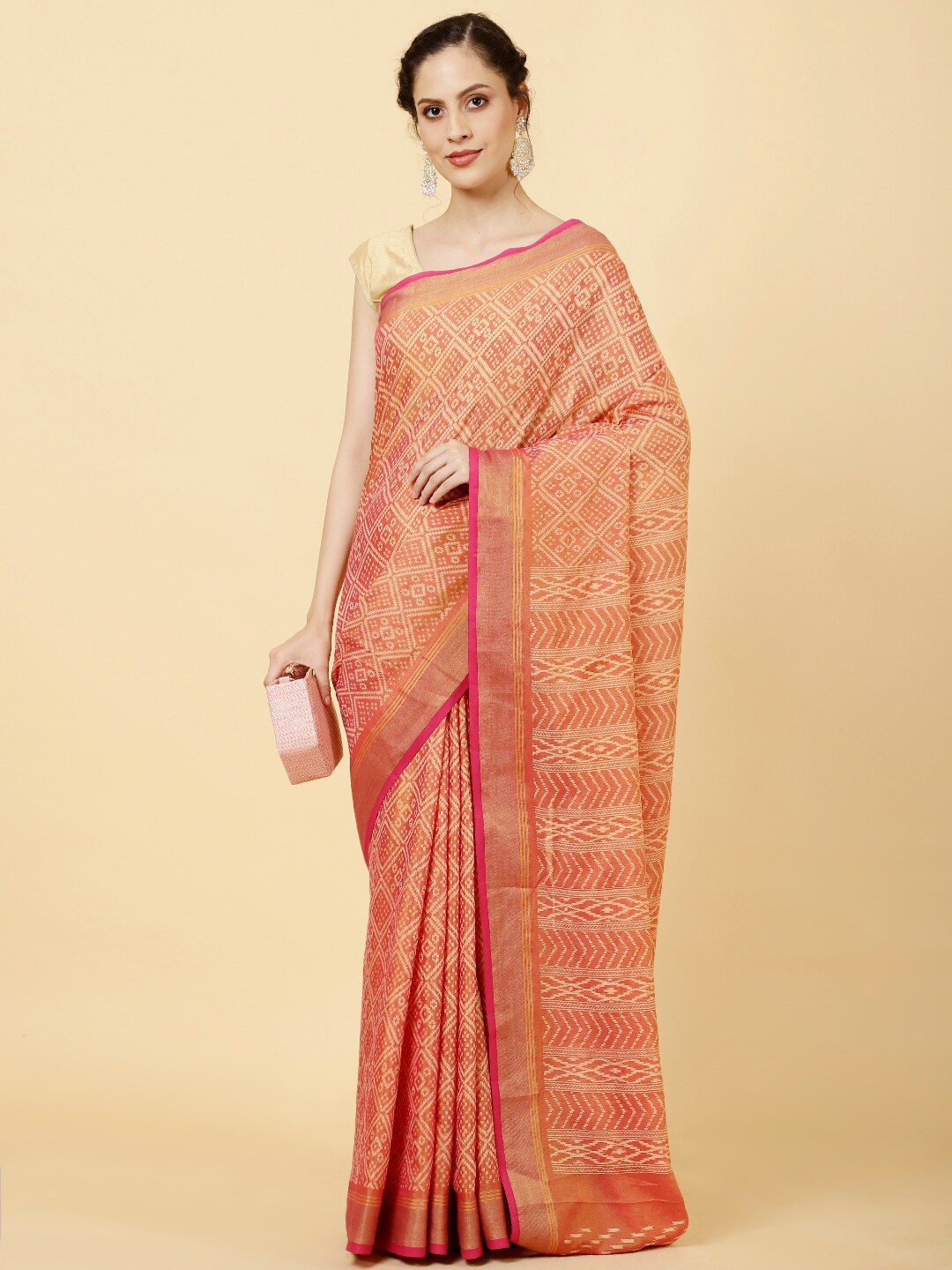 

Meena Bazaar Ethnic Motifs Printed Saree, Pink