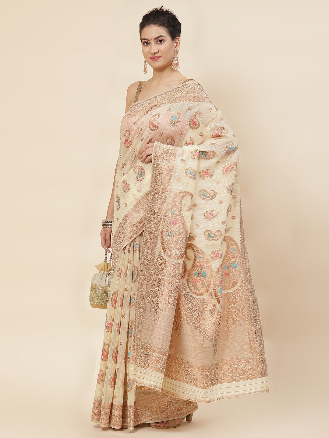

Meena Bazaar Paisley Woven Design Zari Saree, Yellow