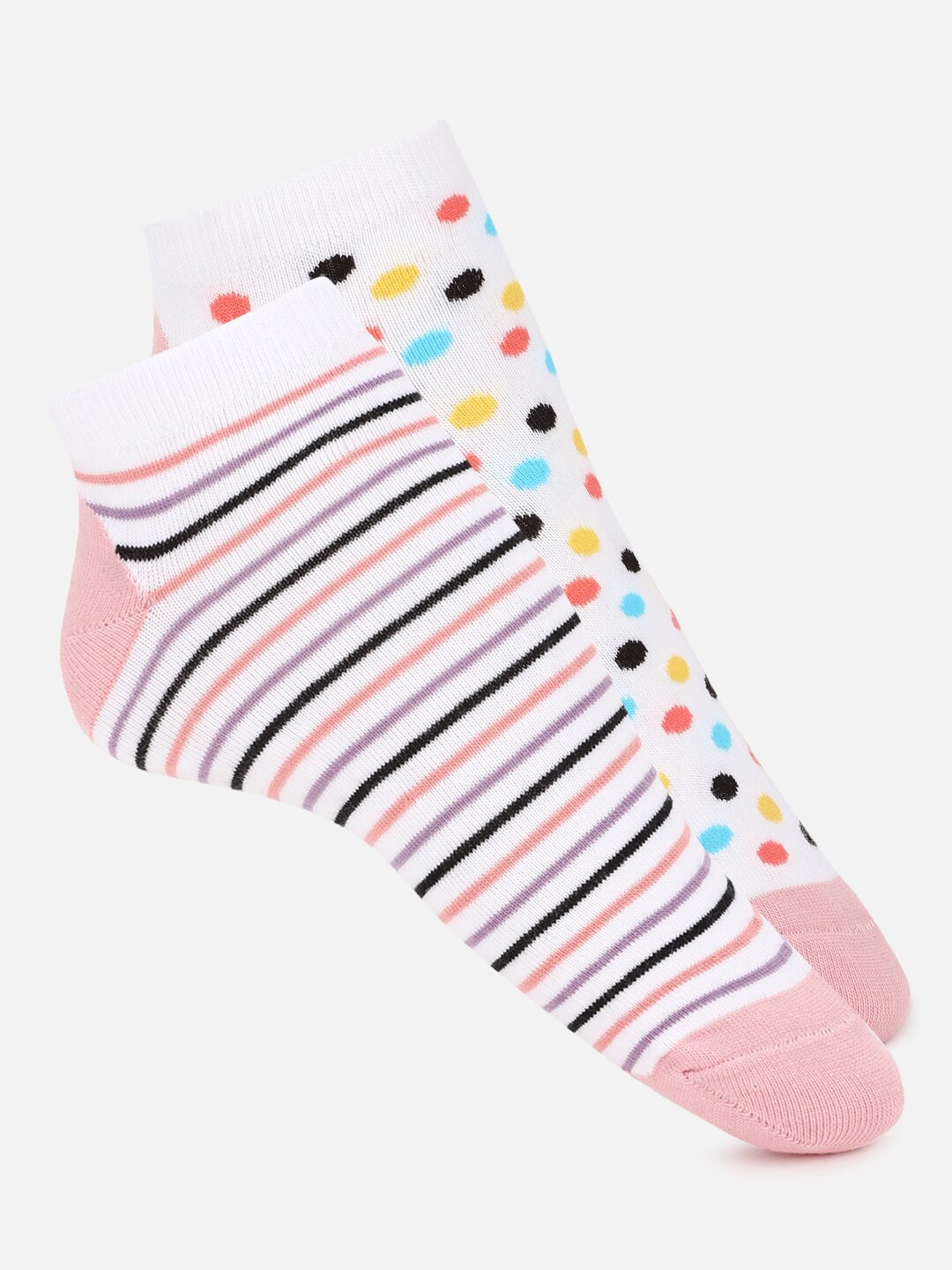 

FOREVER 21 Women White Pack Of 2 Patterned Ankle-Length Socks