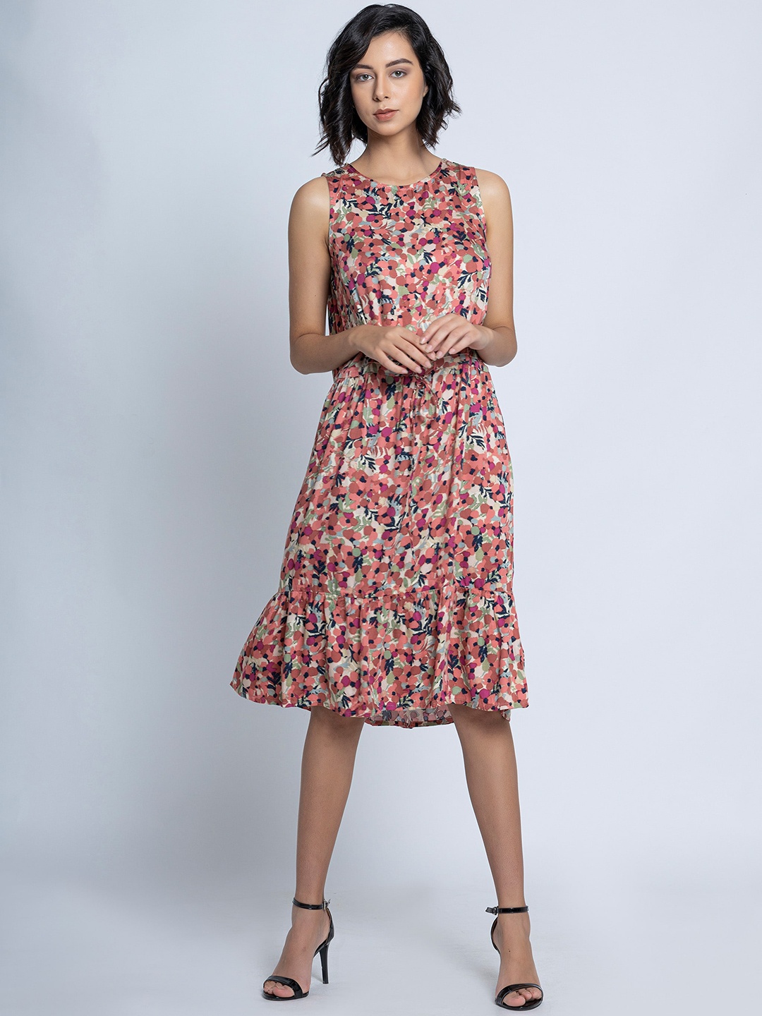 

B.Copenhagen Floral Printed A-Line Dress, Peach